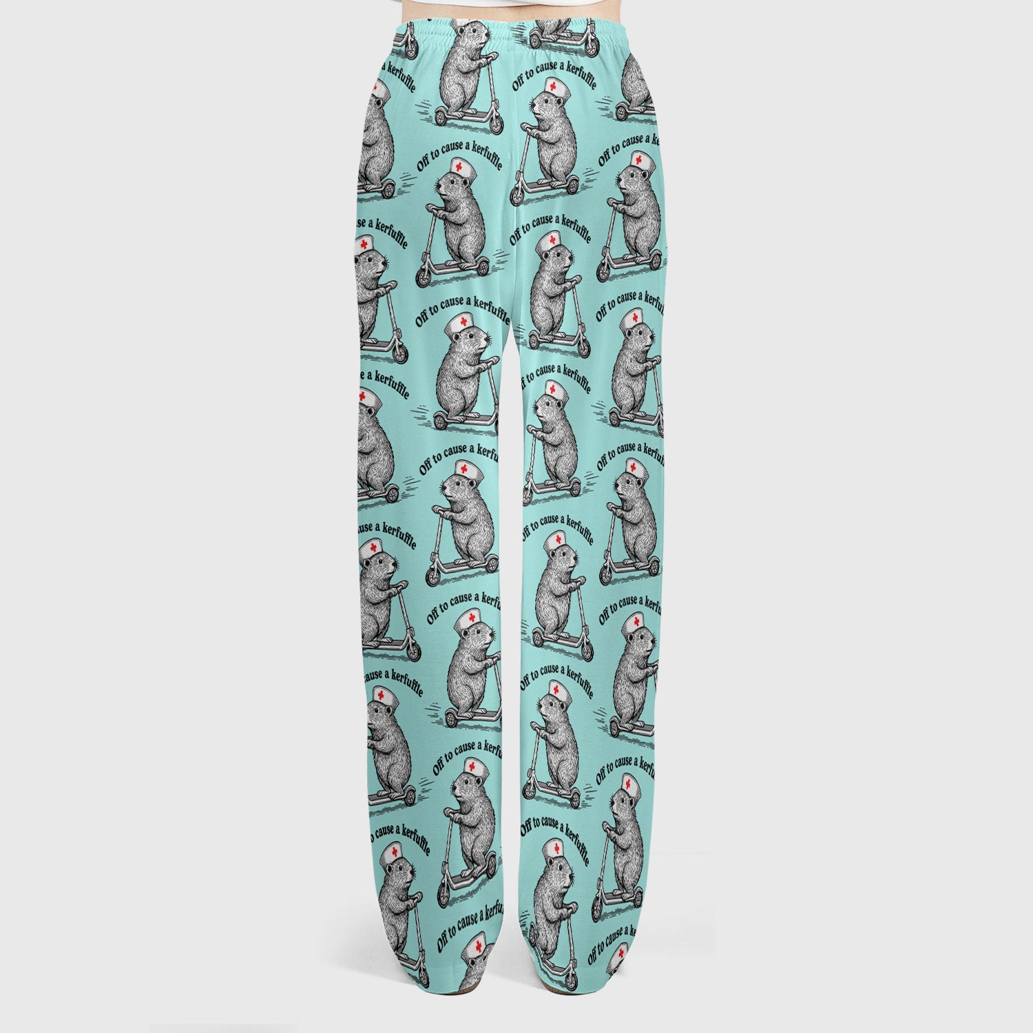 Funny Nurse Mouse Scooter Print Women's Scrub Set, Scrub Pants and V Neck Top