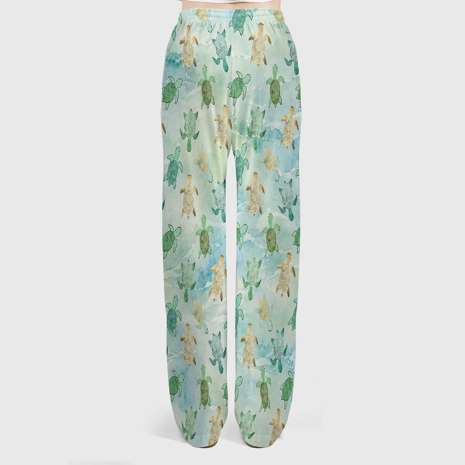 Watercolor Sea Turtle Pattern Scrub Set, Scrub Pants and V Neck Top