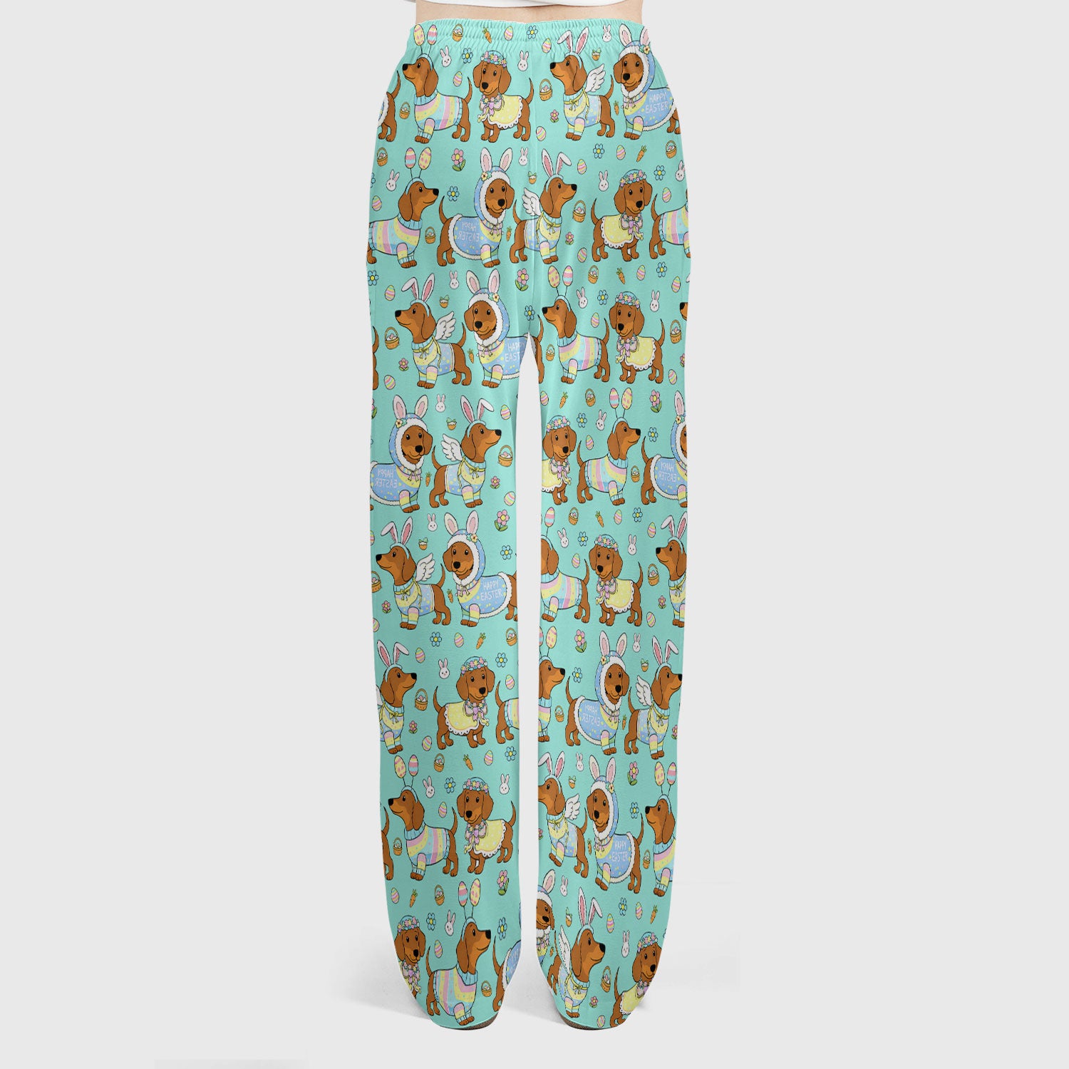 Easter Dachshund Bunny Pattern Scrub Set, Scrub Pants and V Neck Top