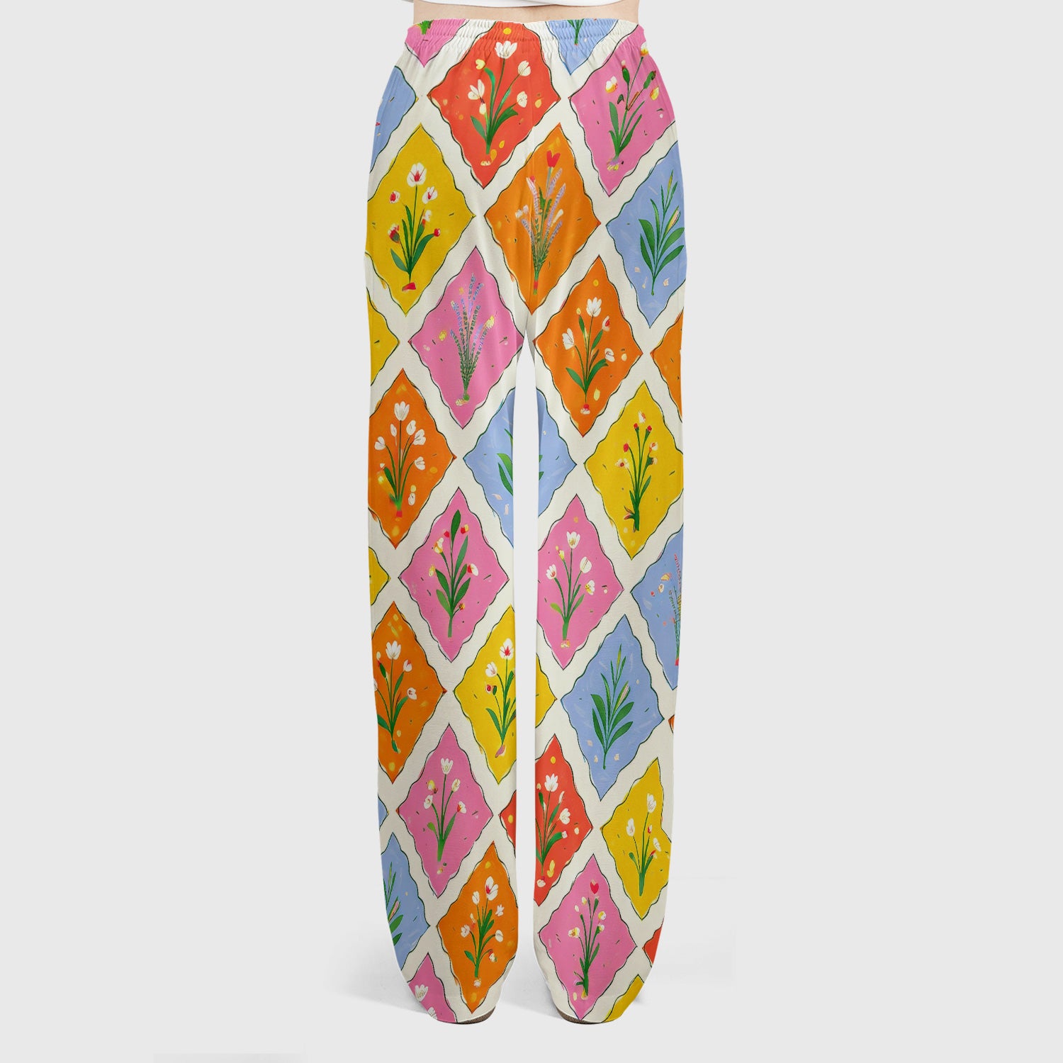Cute Colorful Floral Tile Pattern Scrub Set, Women's Scrub Sets