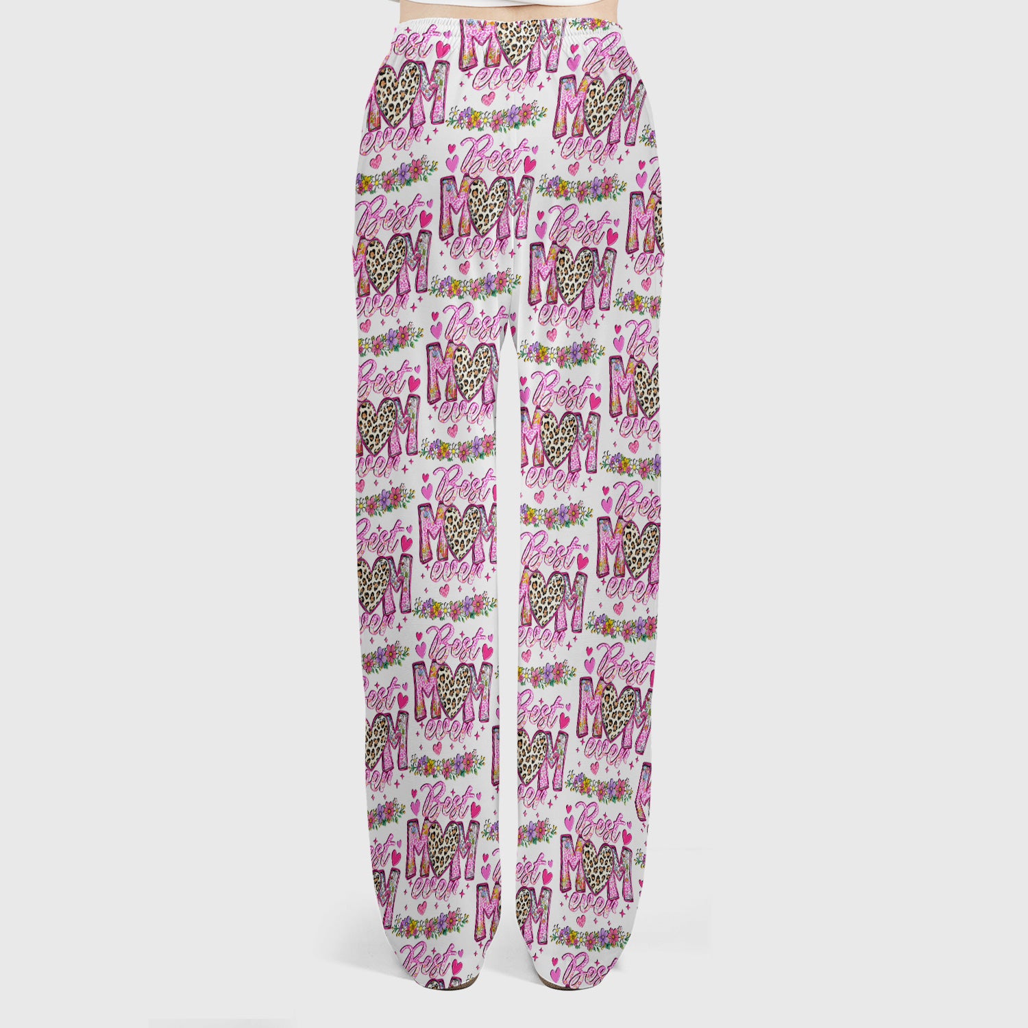 Best Mom Ever Leopard Heart Floral Pattern Scrub Set, Nurse Uniform Scrubs Set