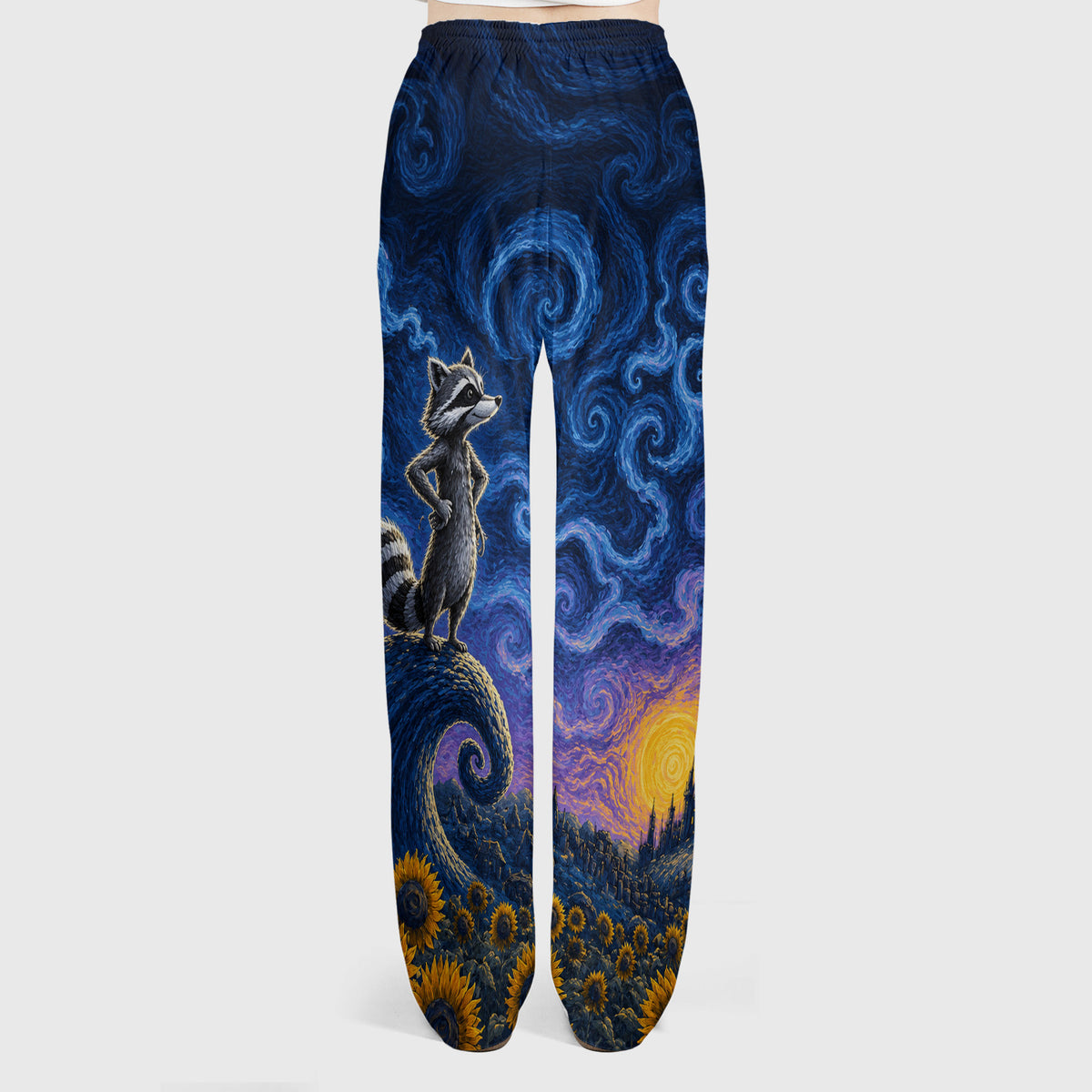 Starry Raccoon Print Scrub Set, Scrub Pants and V Neck Top