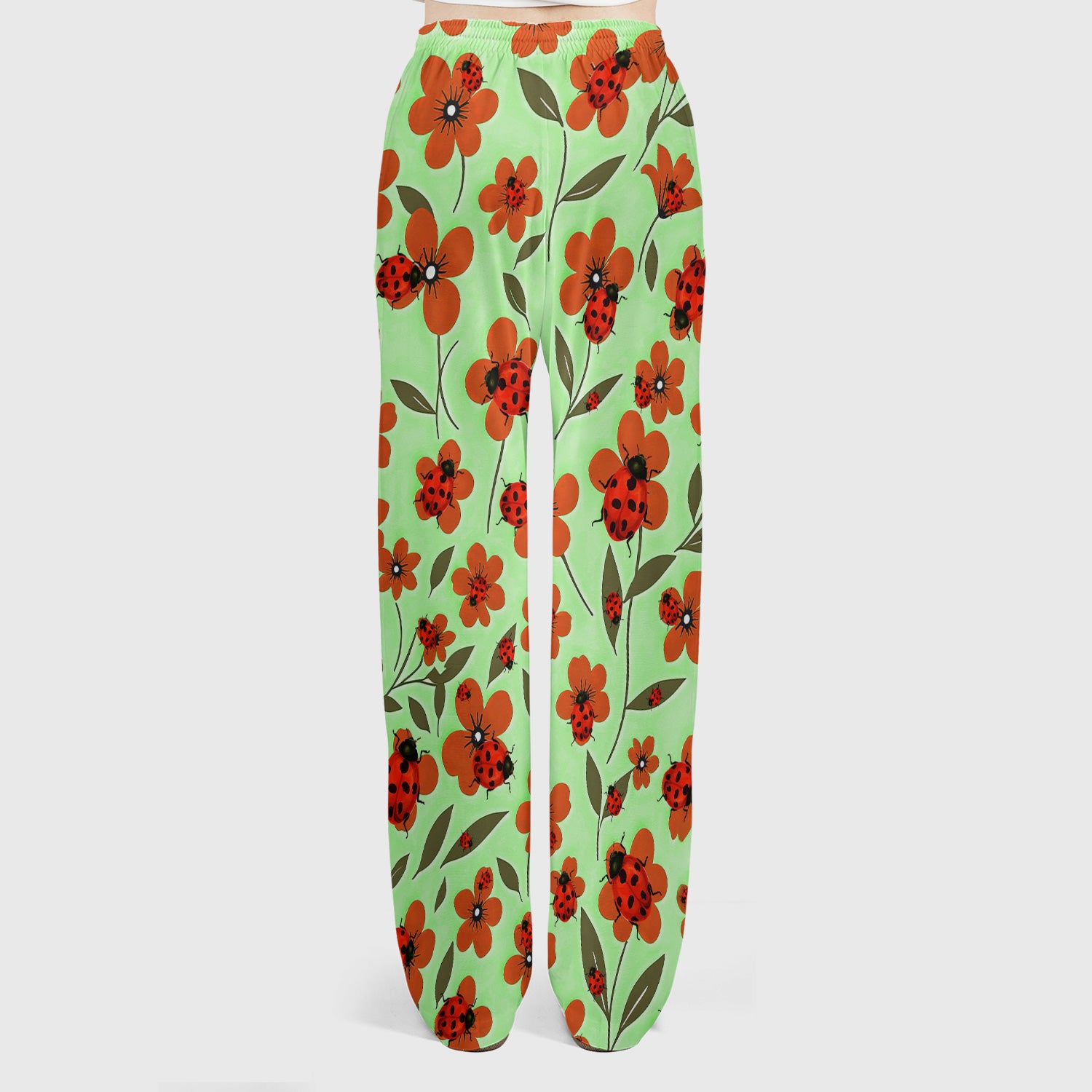 Ladybug on Orange Floral Garden Pattern Scrub Set, Breathable Med Uniform