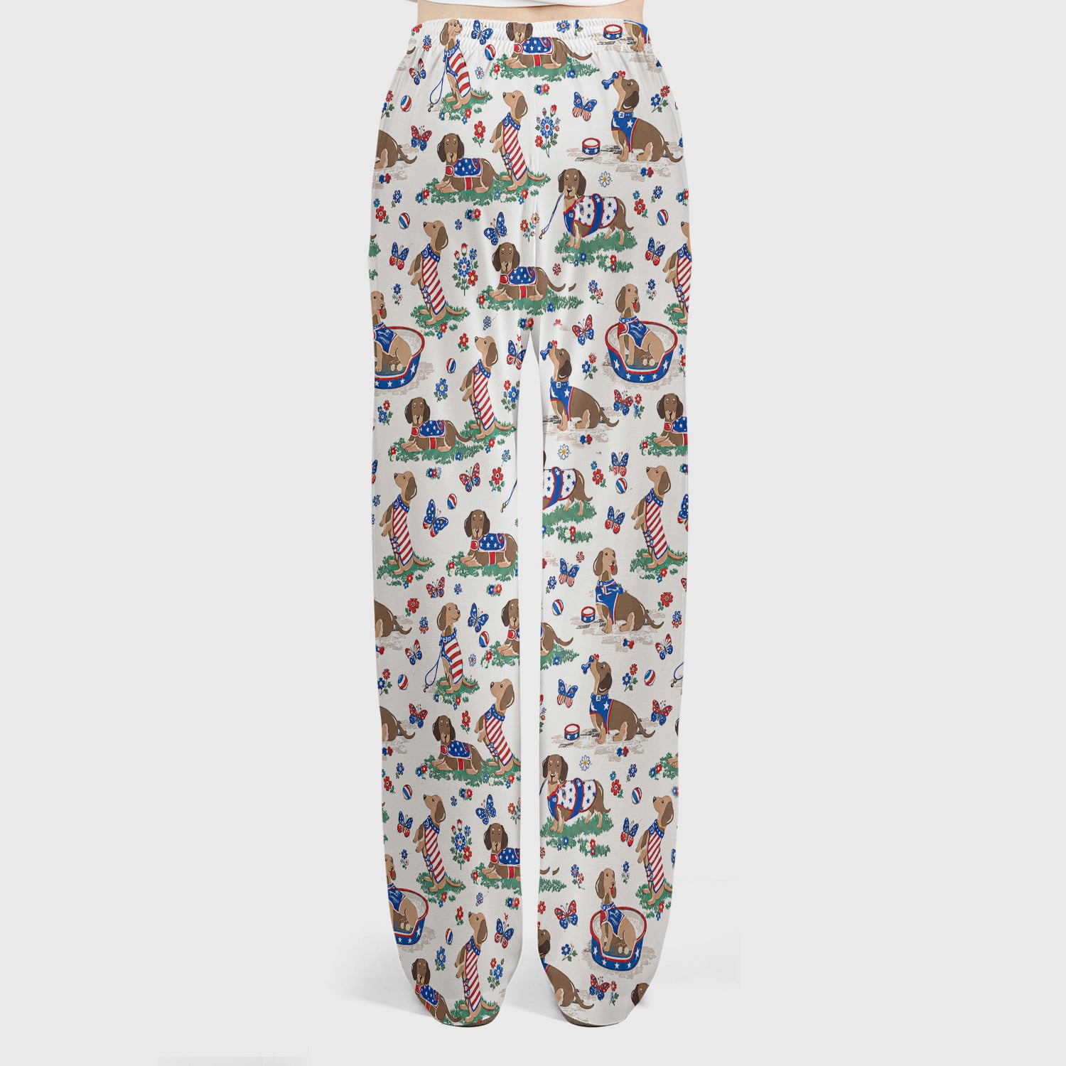 Patriotic Dachshund Garden Party Pattern Scrub Set, Scrub Pants and V Neck Top