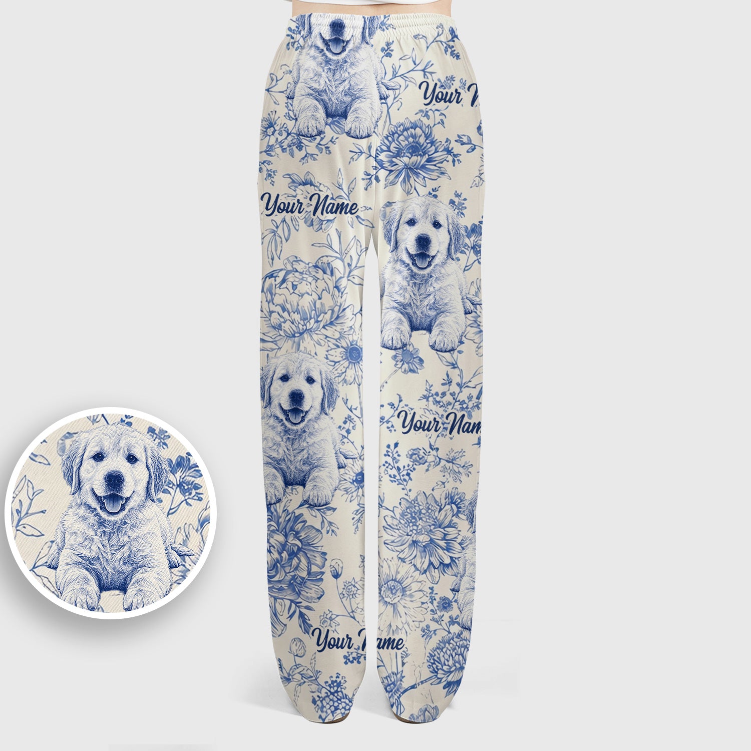 Personalized Custom Pet Photo Name Floral Pattern Scrub Set, Scrub Pants and V Neck Top