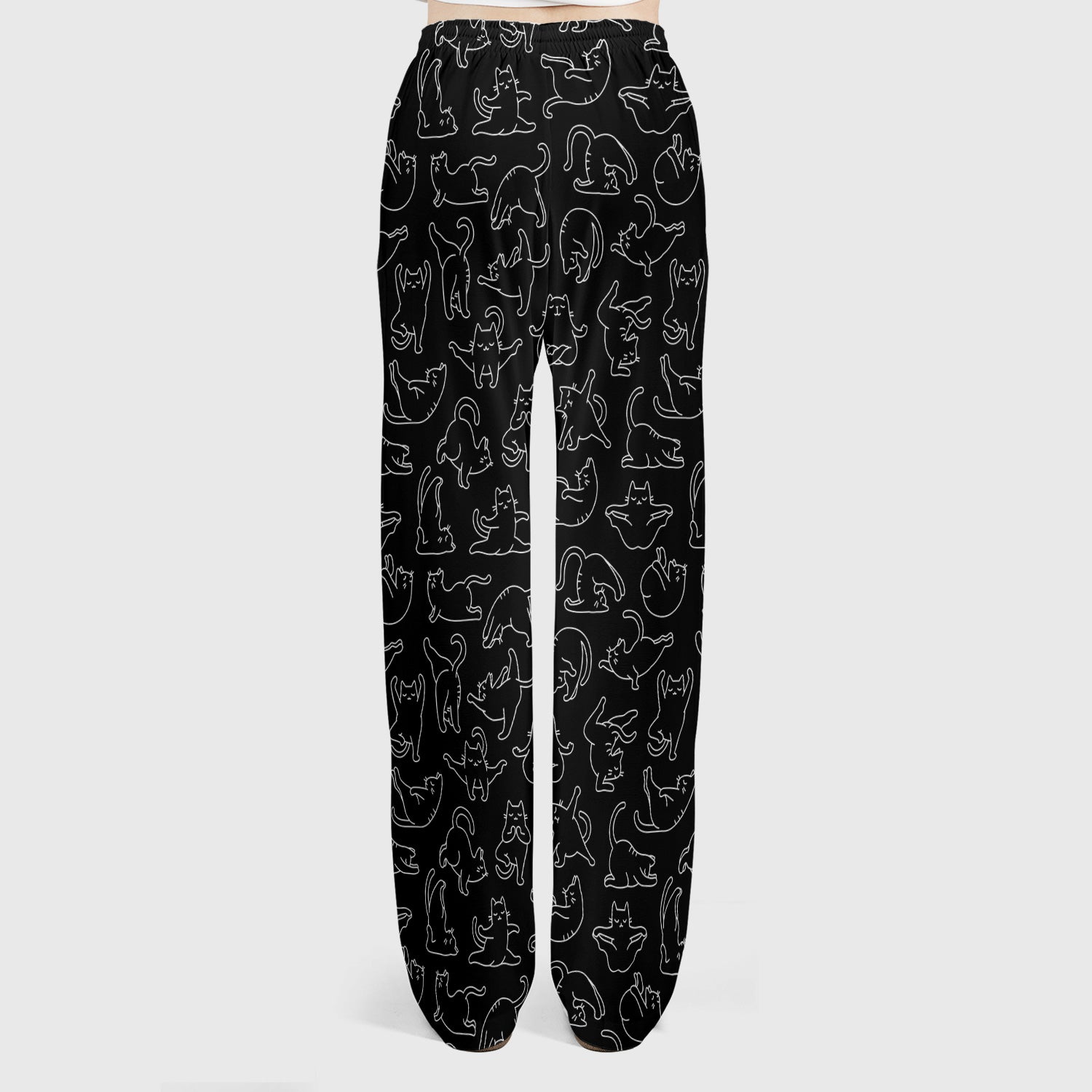 Cute Cat Outline Playing Pattern Scrub Set, Scrub Pants and V Neck Top