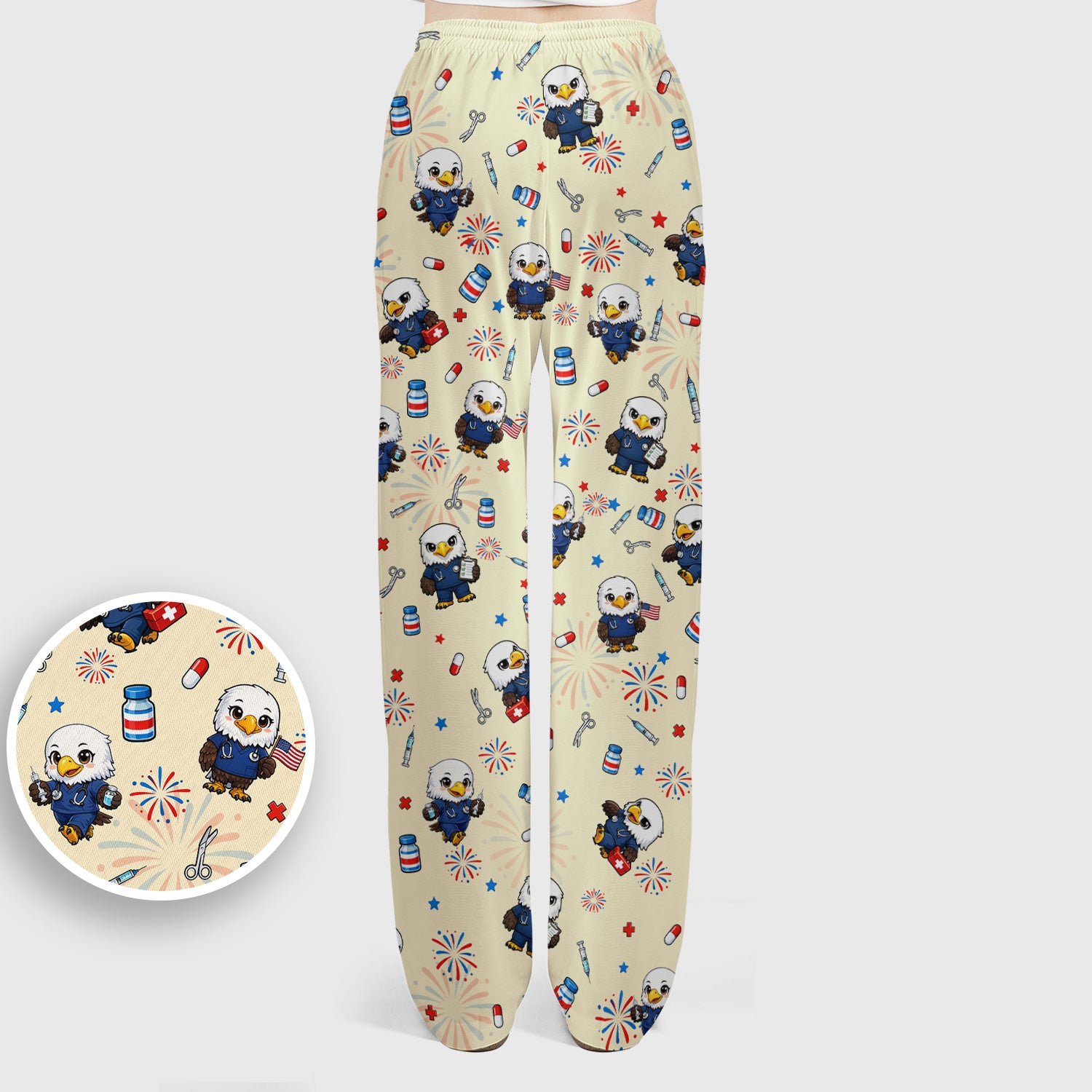 Patriotic Nurse Eagle Fireworks Medical Pattern Scrub Set, Women's Scrub Sets
