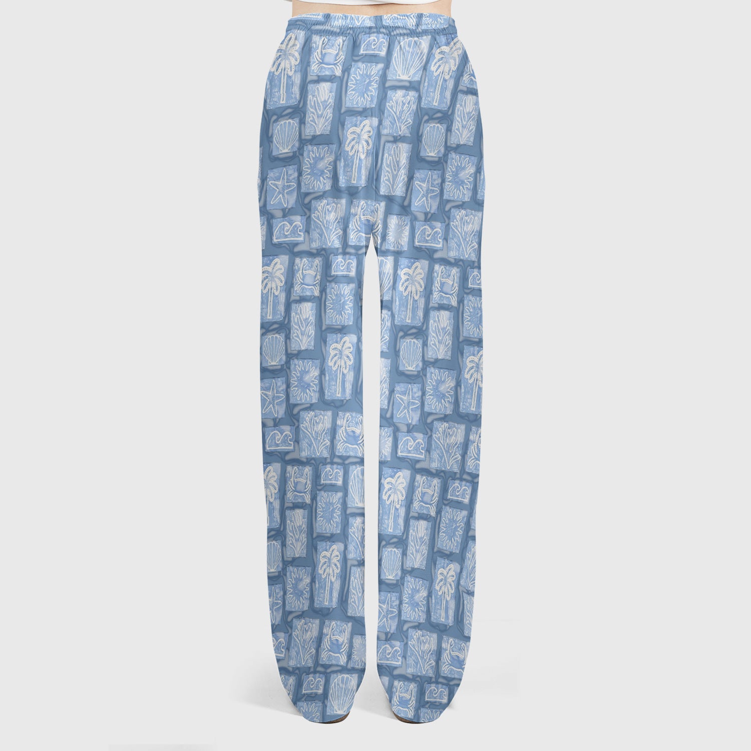 Cute Coastal Seashell Starfish Nurse Pattern Scrub Set, Scrub Pants and V Neck Top