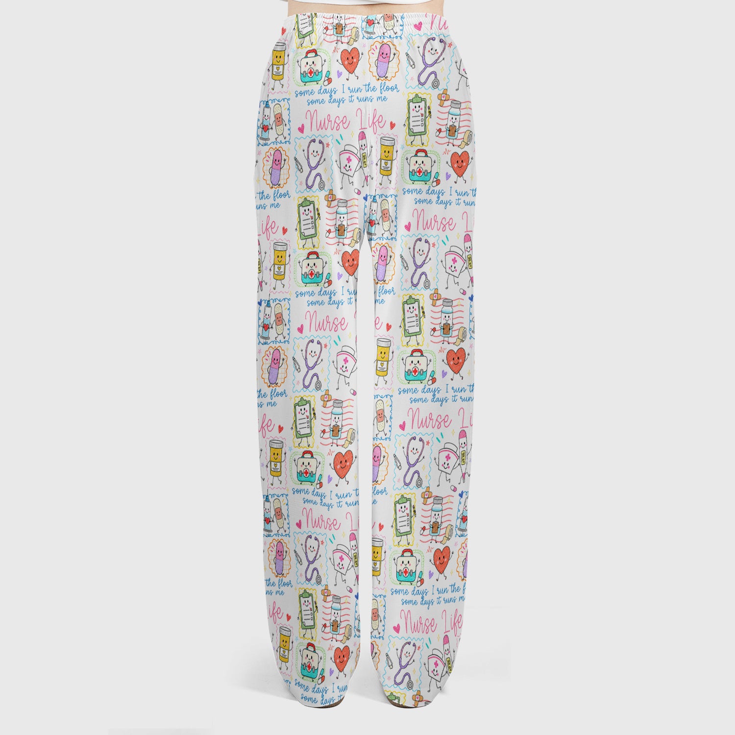 Cute Nurse Life Doodle Pediatric Nurse Scrub Set, Scrub Pants and V Neck Top