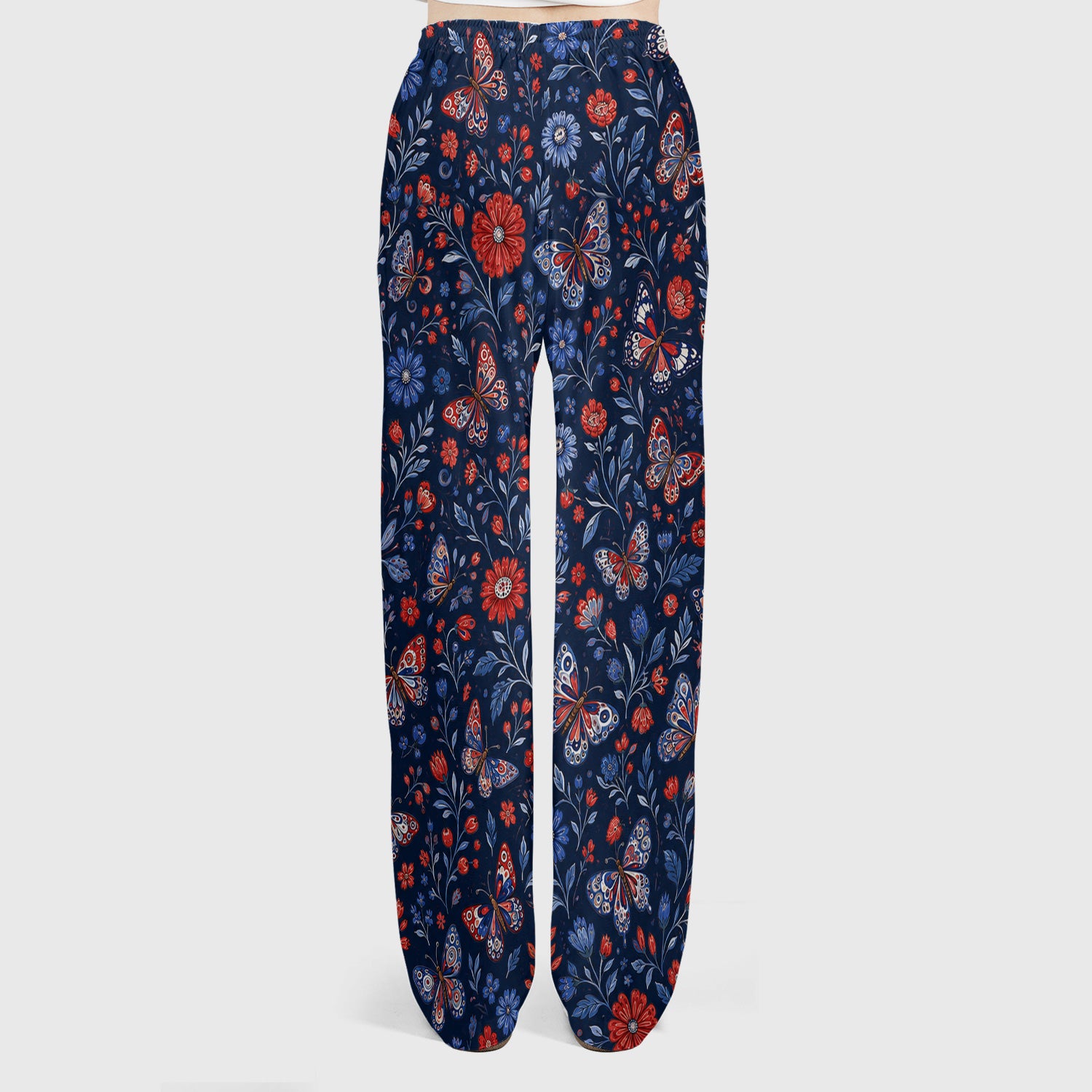 Patriotic Floral Butterfly Pattern Scrub Set, Scrub Pants and V Neck Top