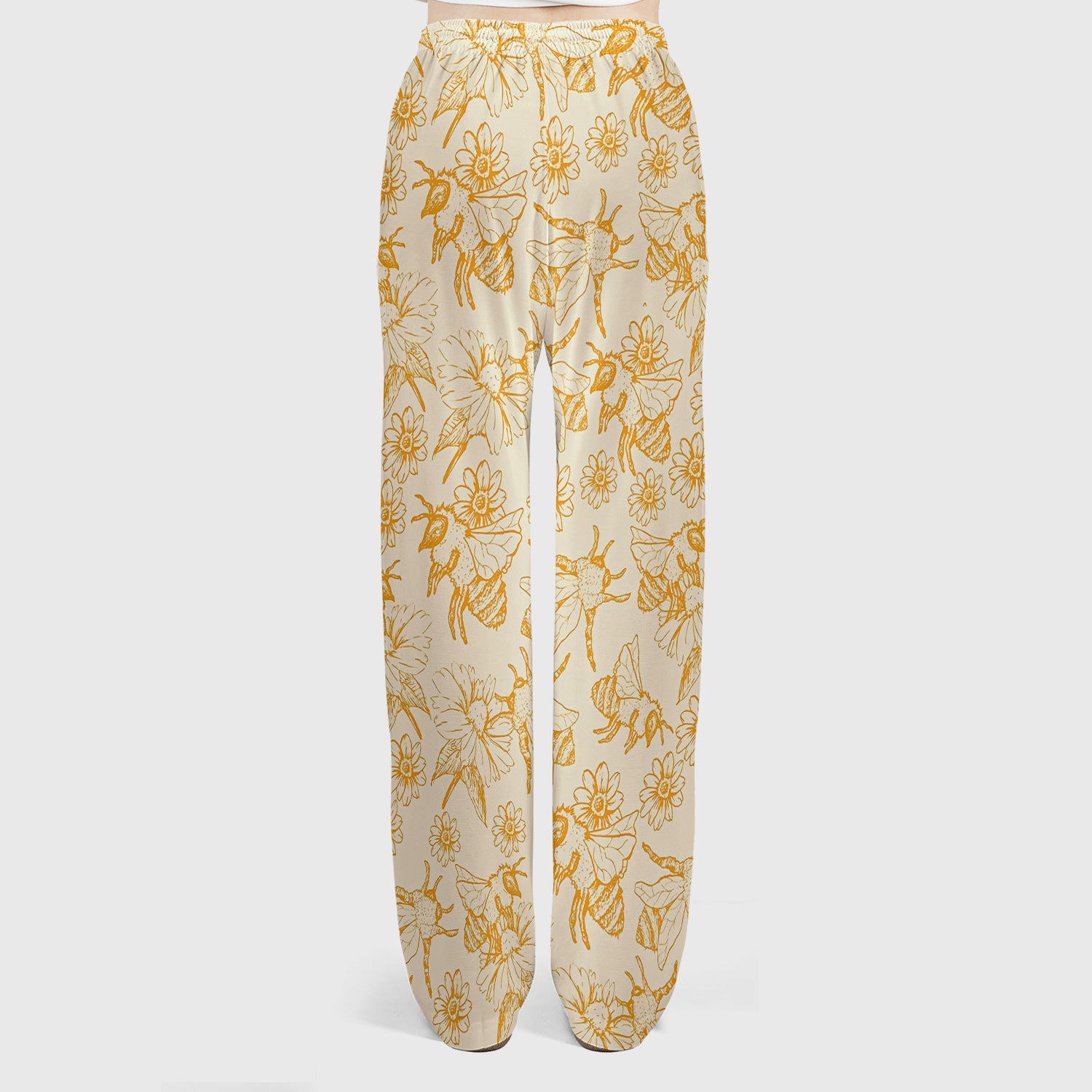 Cute Honey Bee Flower Sketch Pattern Scrub Set, Scrub Pants and V Neck Top