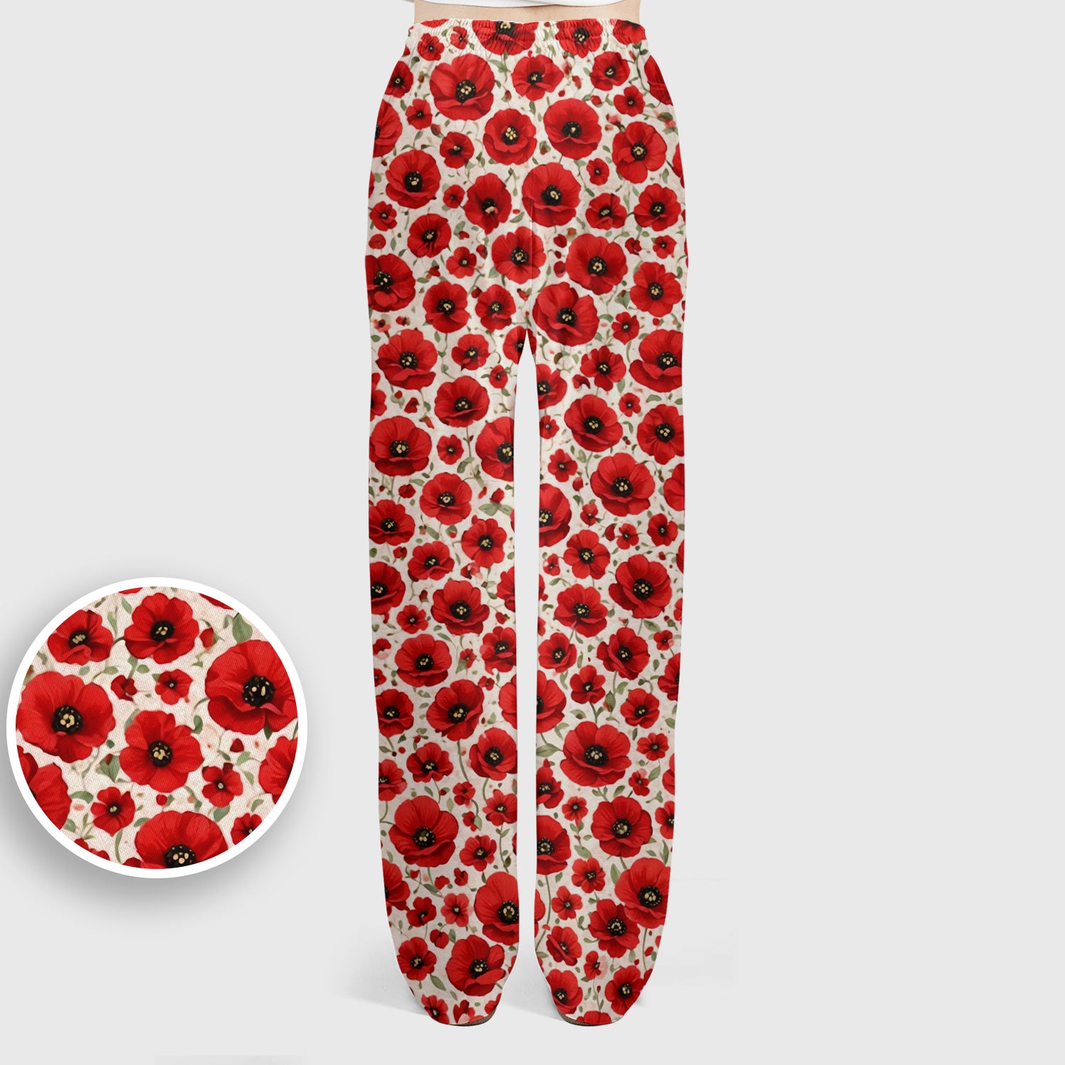 Pretty Red Poppy Flower Garden Pattern Scrub Set, Scrub Pants and V Neck Top