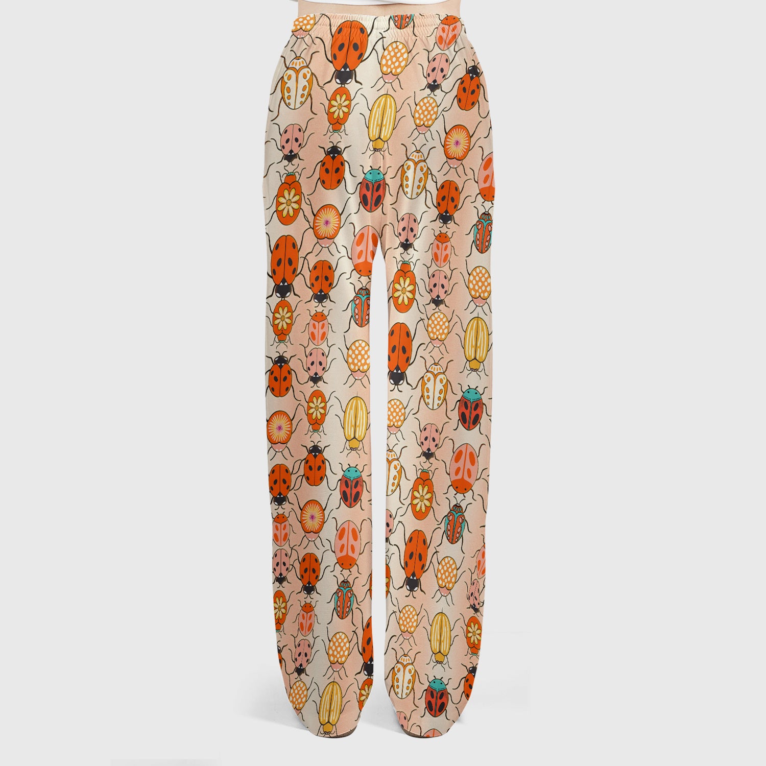 Cute Ladybug Beetle Floral Pattern Scrub Set, Women's Scrub Sets