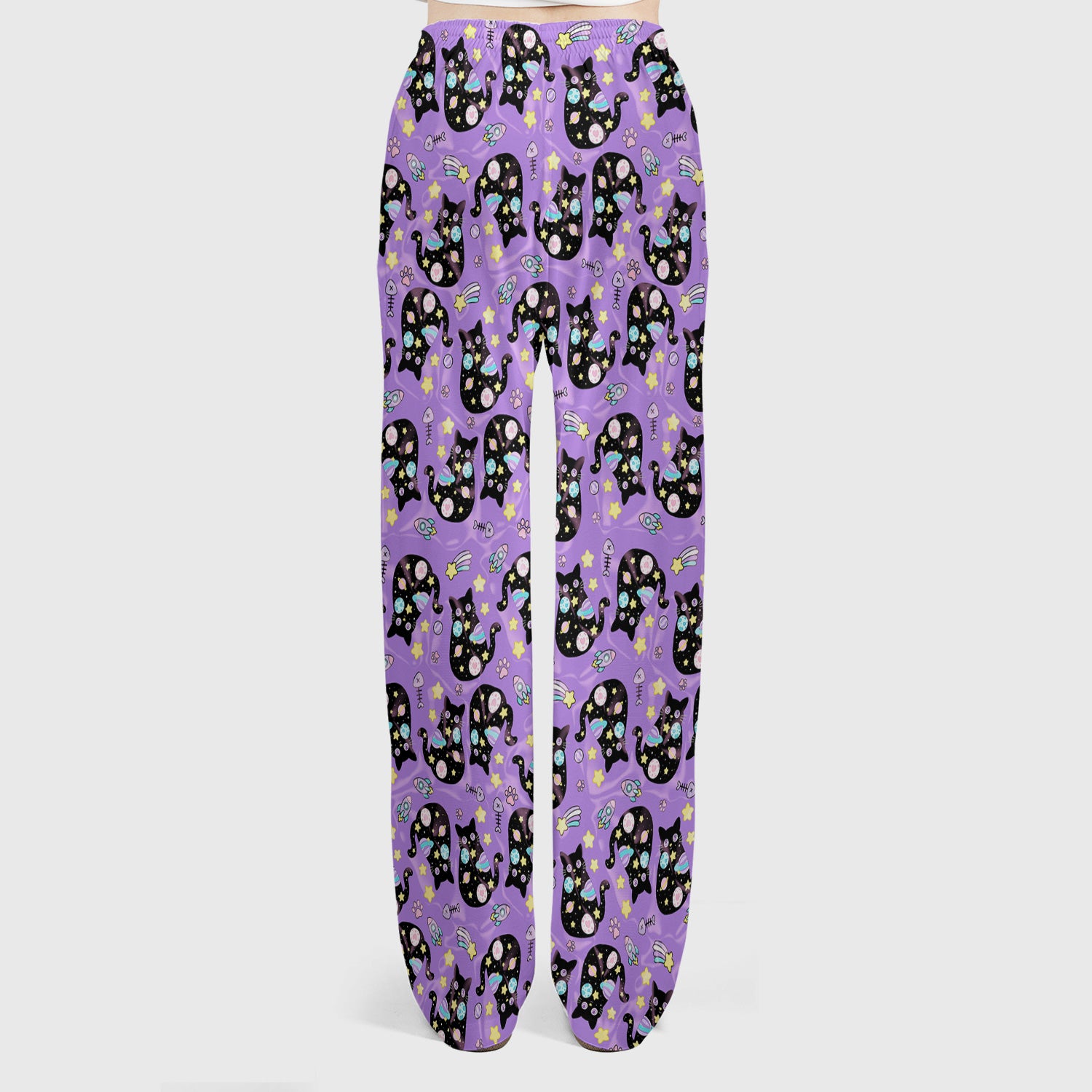 Galaxy Black Cat Space Pattern Scrub Top, Breathable Fabrics Nursing Uniform