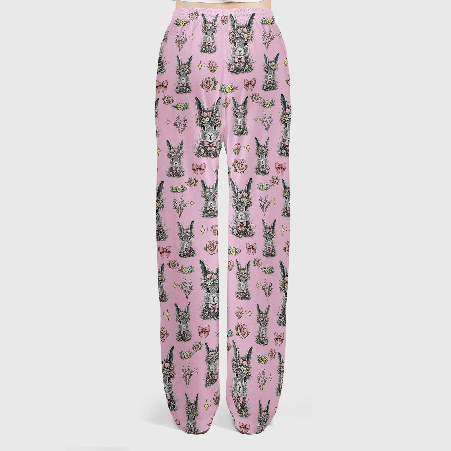 Vintage Floral Bunny Print Scrub Set, Scrub Pants and V Neck Top