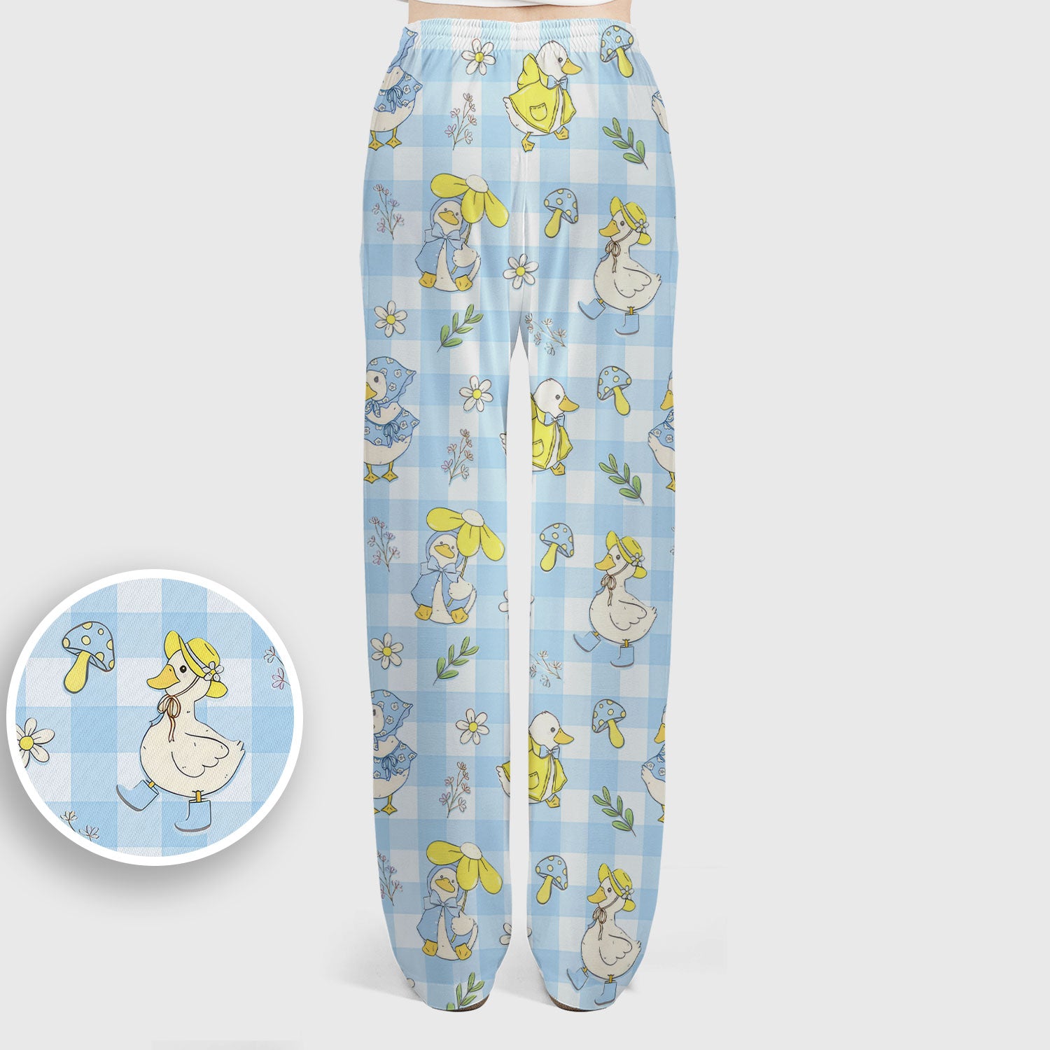 Cute Duck Outfit Gingham Pattern Scrub Set, Scrub Pants and V Neck Top