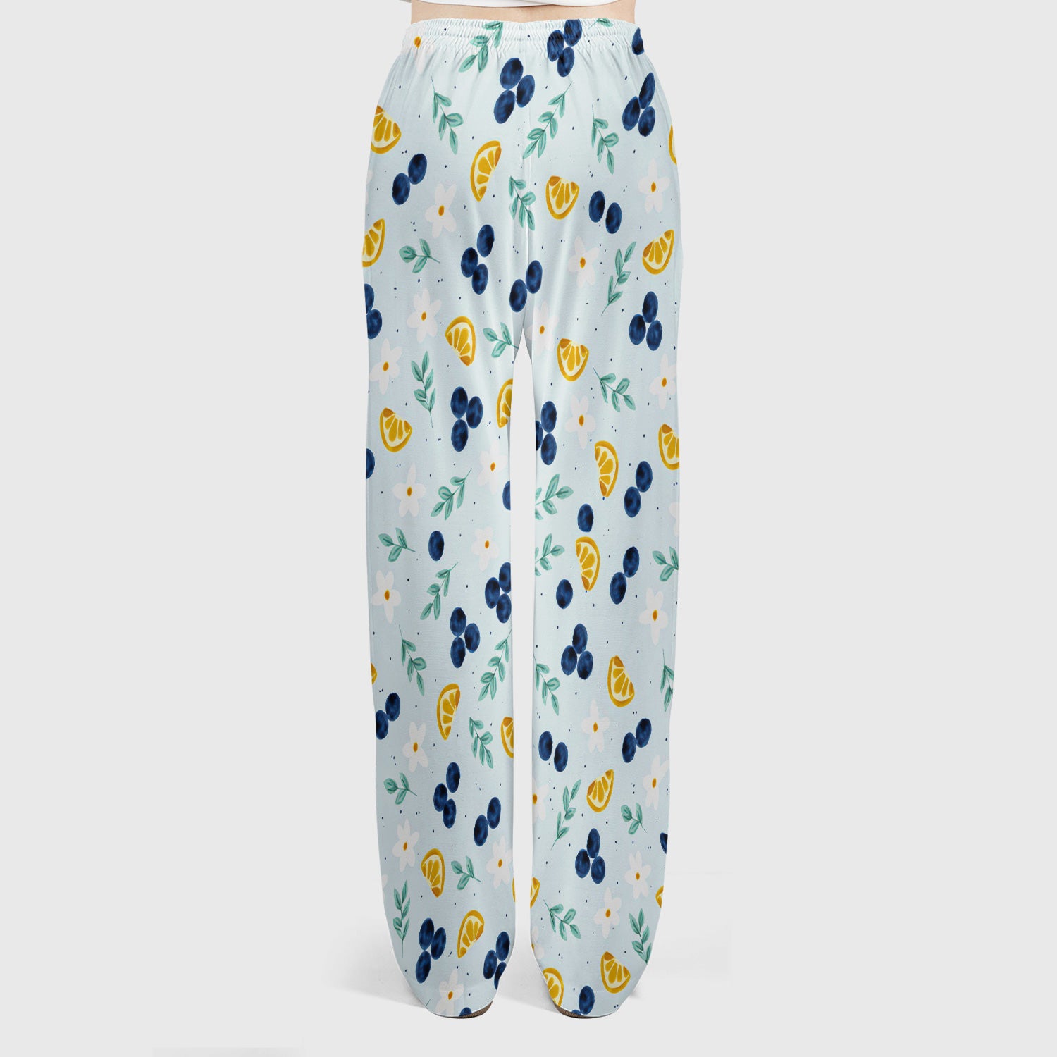 Blueberry Lemon Daisy Pattern Scrubs Sets, Scrub Pants and V Neck Top