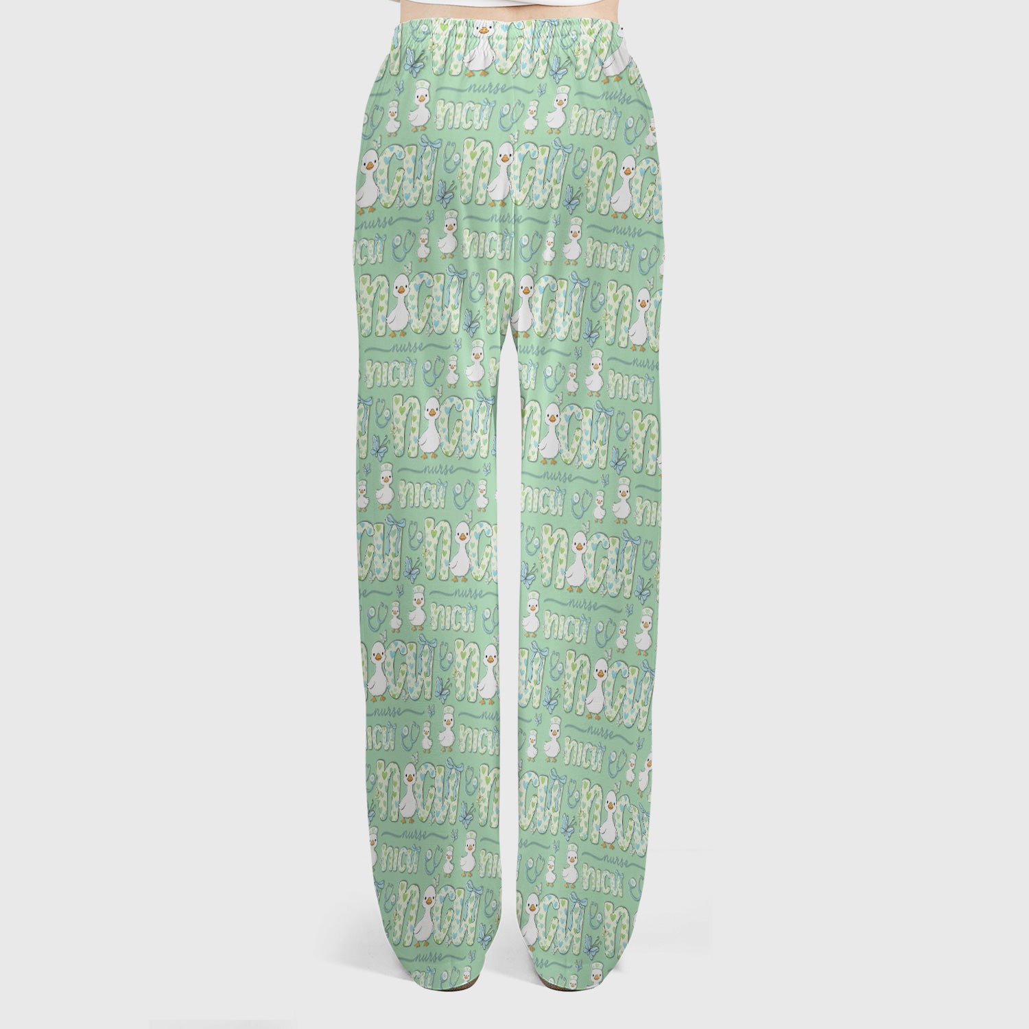 NICU Nurse Duck Pattern Scrub Set, Scrub Pants and V Neck Top