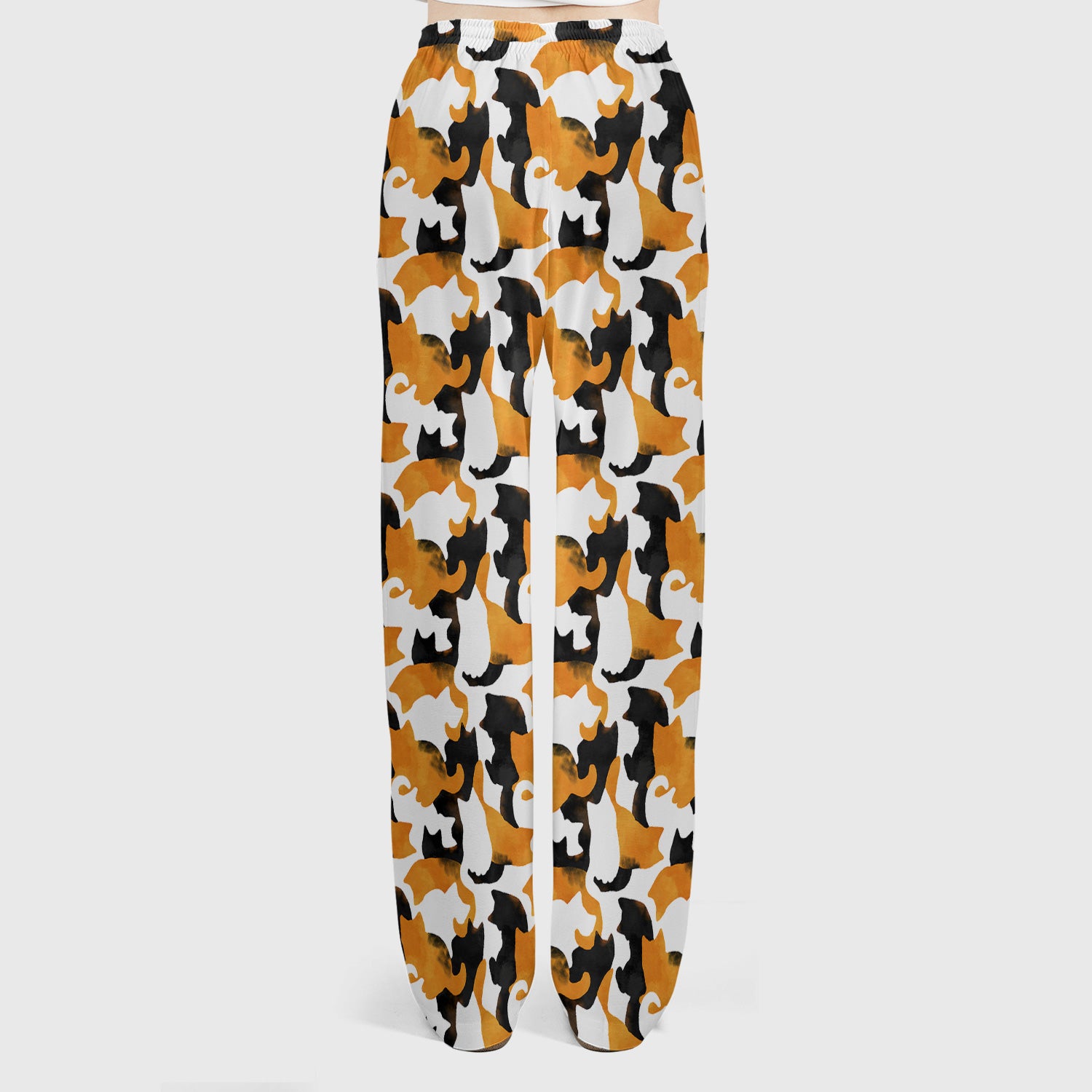 Calico Cat Silhouette Pattern Scrub Set, Scrub Pants and V Neck Top