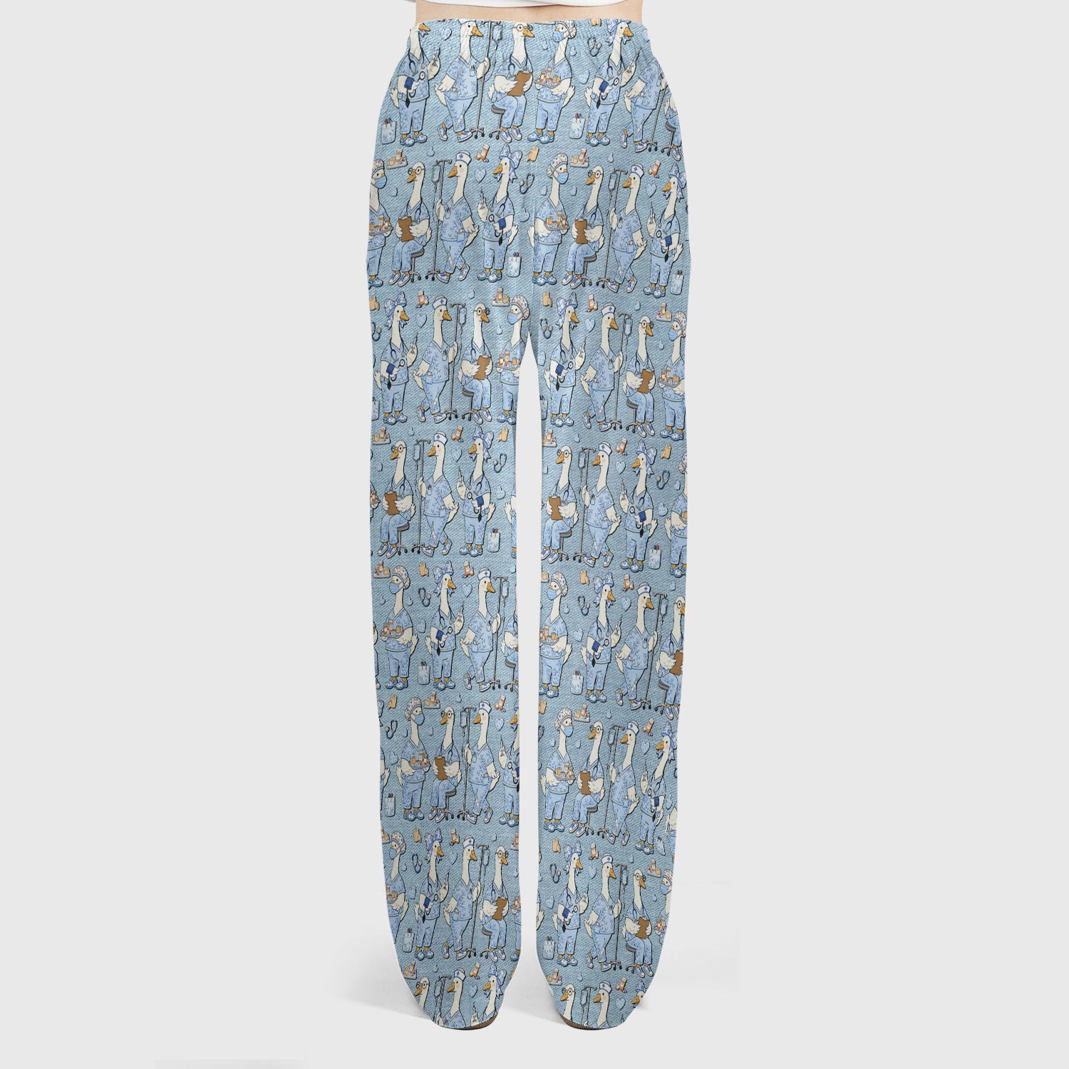 Cute Nurse Goose Working Pattern Scrub Set, Scrub Pants and V Neck Top