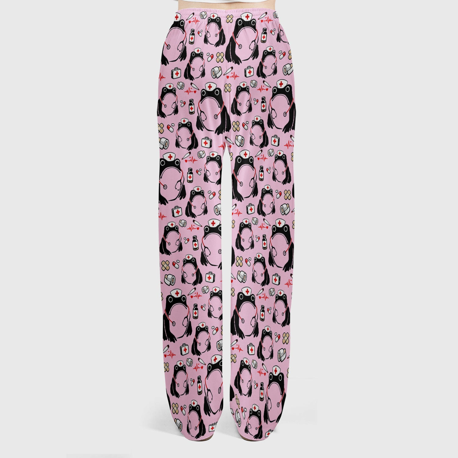 Cute Frog Nurse Medical Pattern Scrub Set, Breathable Med Uniform