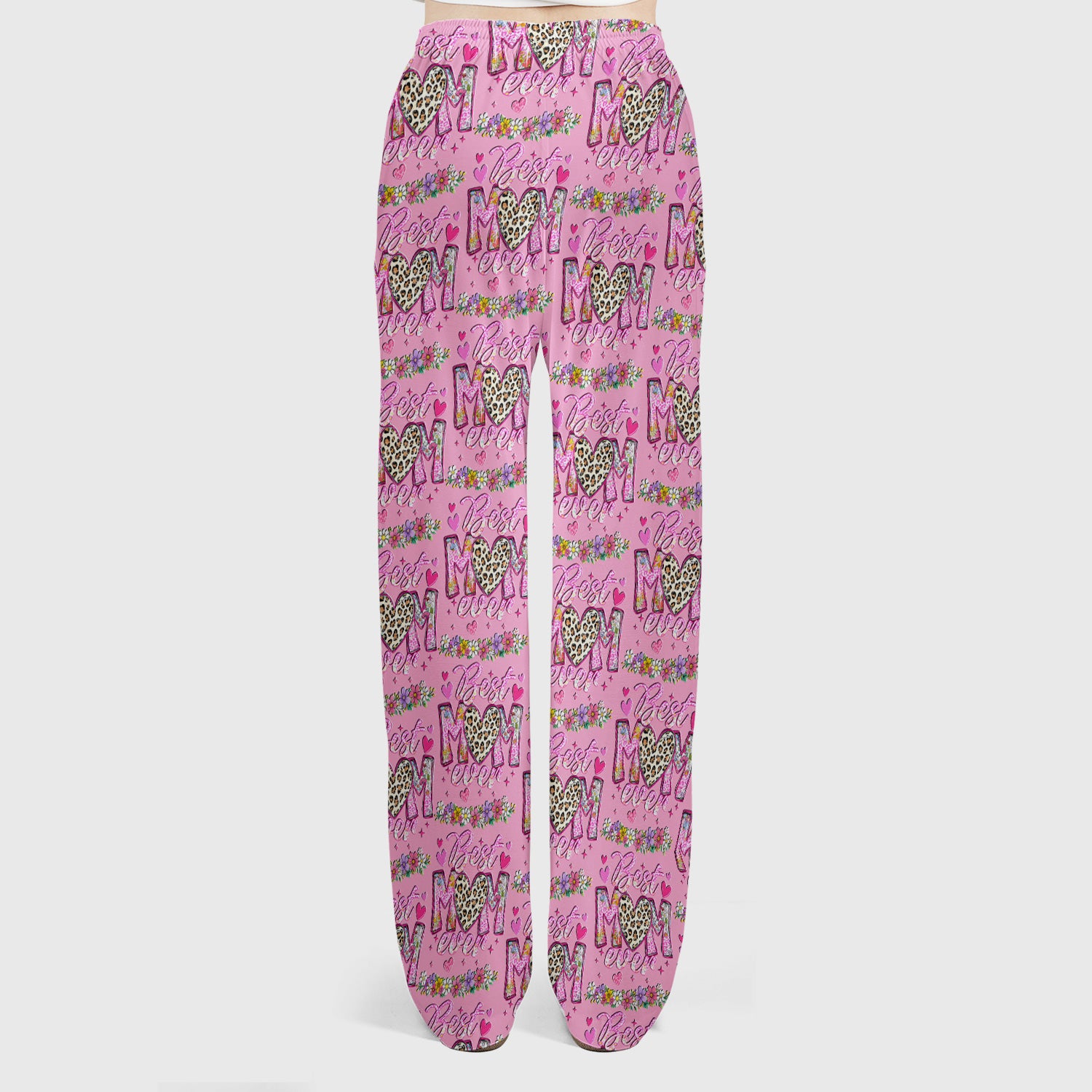 Best Mom Ever Leopard Heart Floral Pattern Scrub Set, Nurse Uniform Scrubs Set