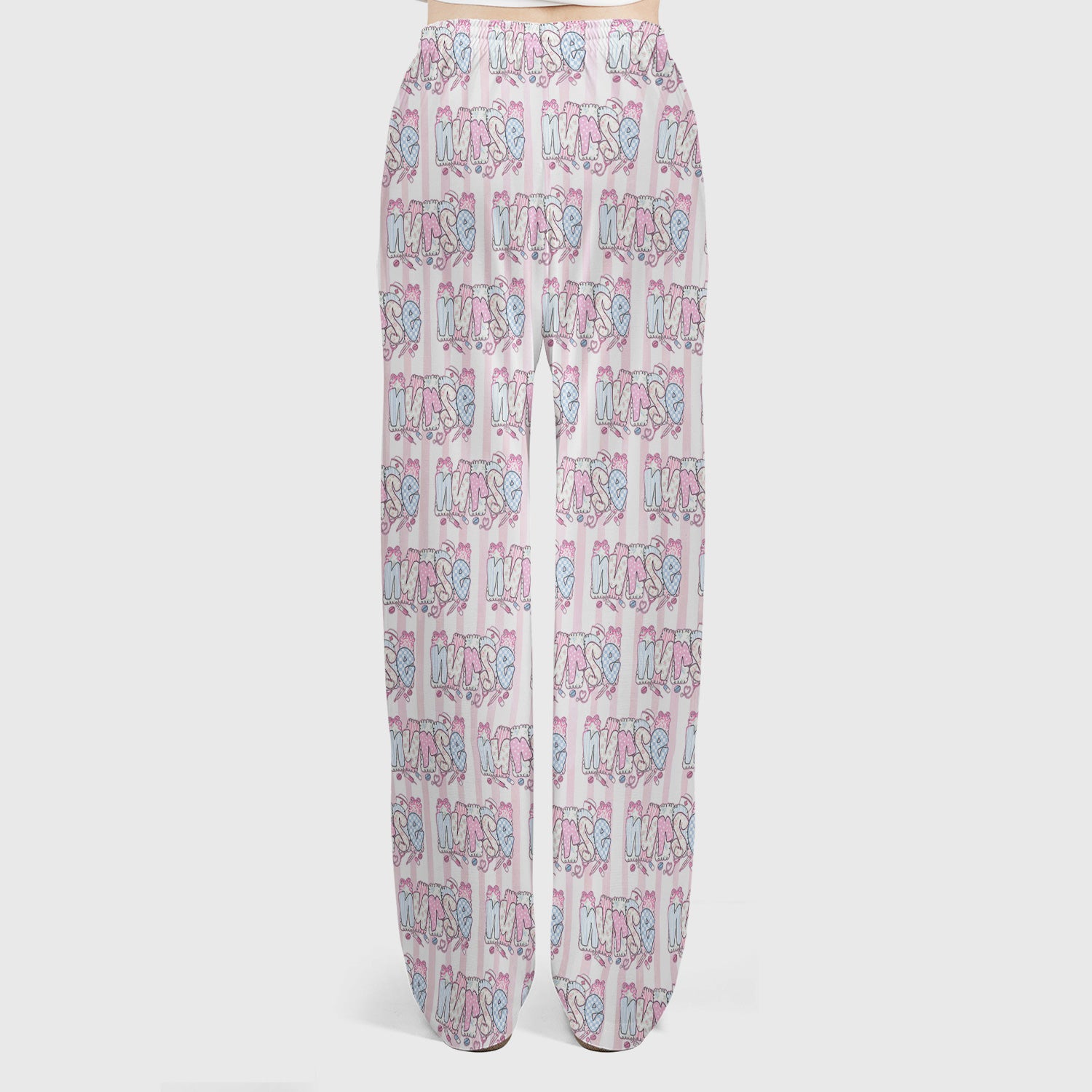 Cute Pastel Nurse Pattern Scrub Set, Scrub Pants and V Neck Top