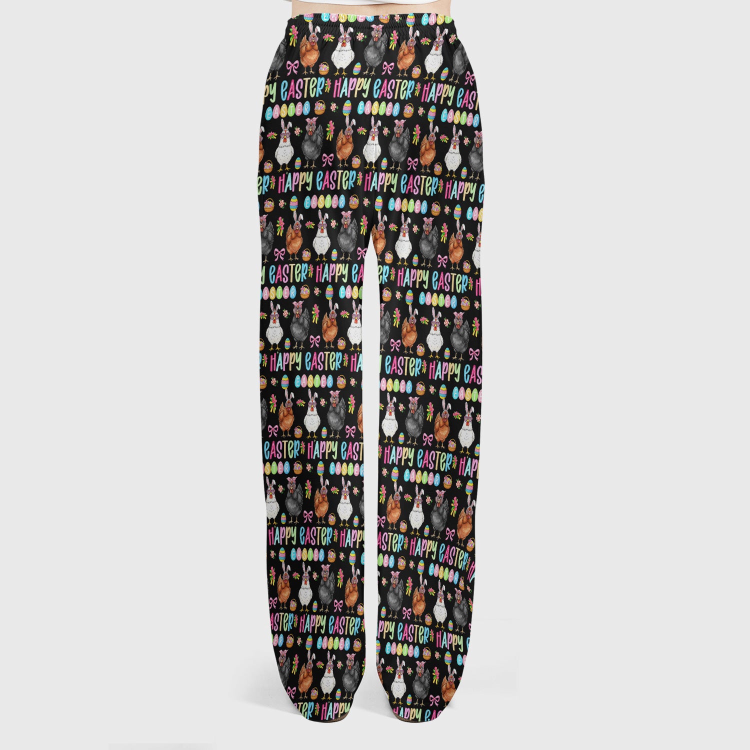 Happy Easter Bunny Eggs Pattern Scrub Sets, Scrub Pants and V Neck Top
