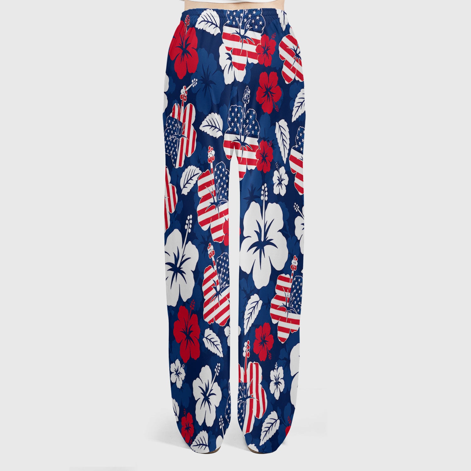 Patriotic Hibiscus Flag Floral Print Scrub Set, Scrub Pants and V Neck Top
