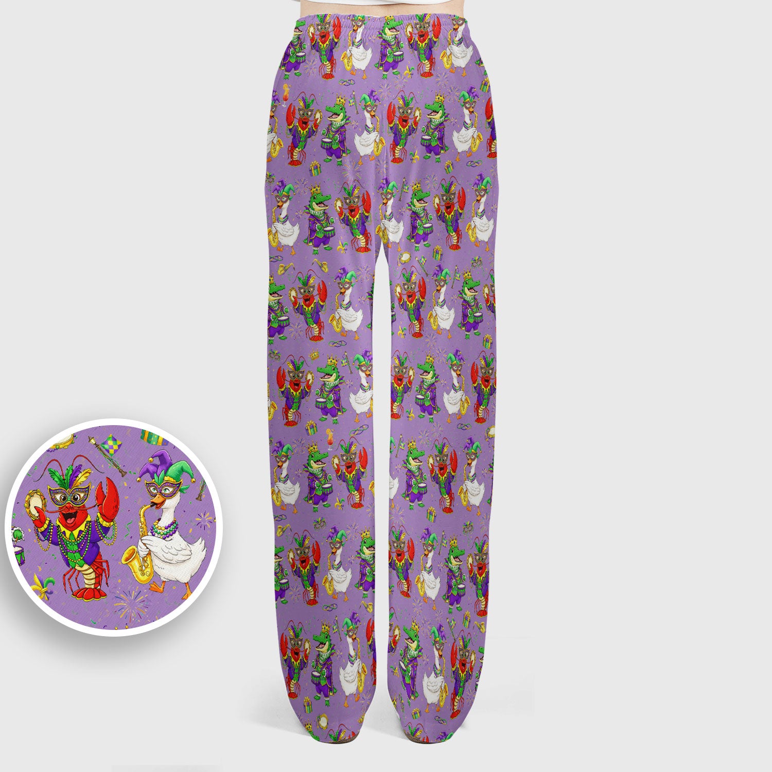 Crawfish And Duck Carnival Scrub Set, Mardi Gras Parade Pattern Nurse Shirt, Breathable Fabrics Nursing Uniform