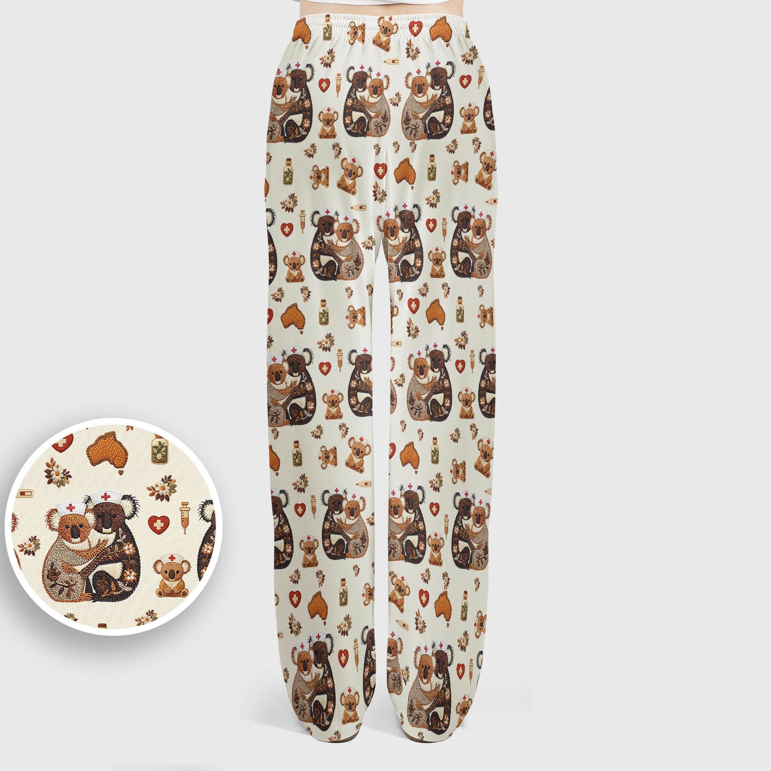 Cute Cartoon Koala Valentine Nurse Design Scrub Set, Breathable Med Uniform