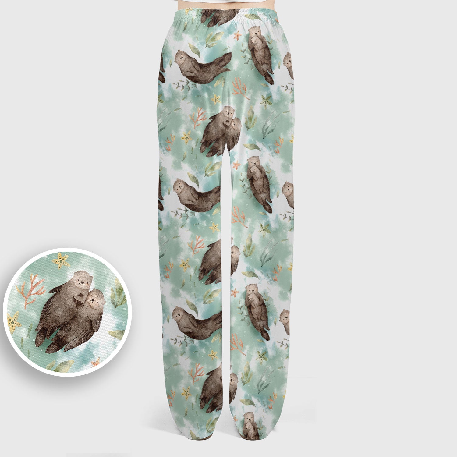 Cute Sea Otter Watercolor Print Scrub Set, Scrub Pants and V Neck Top