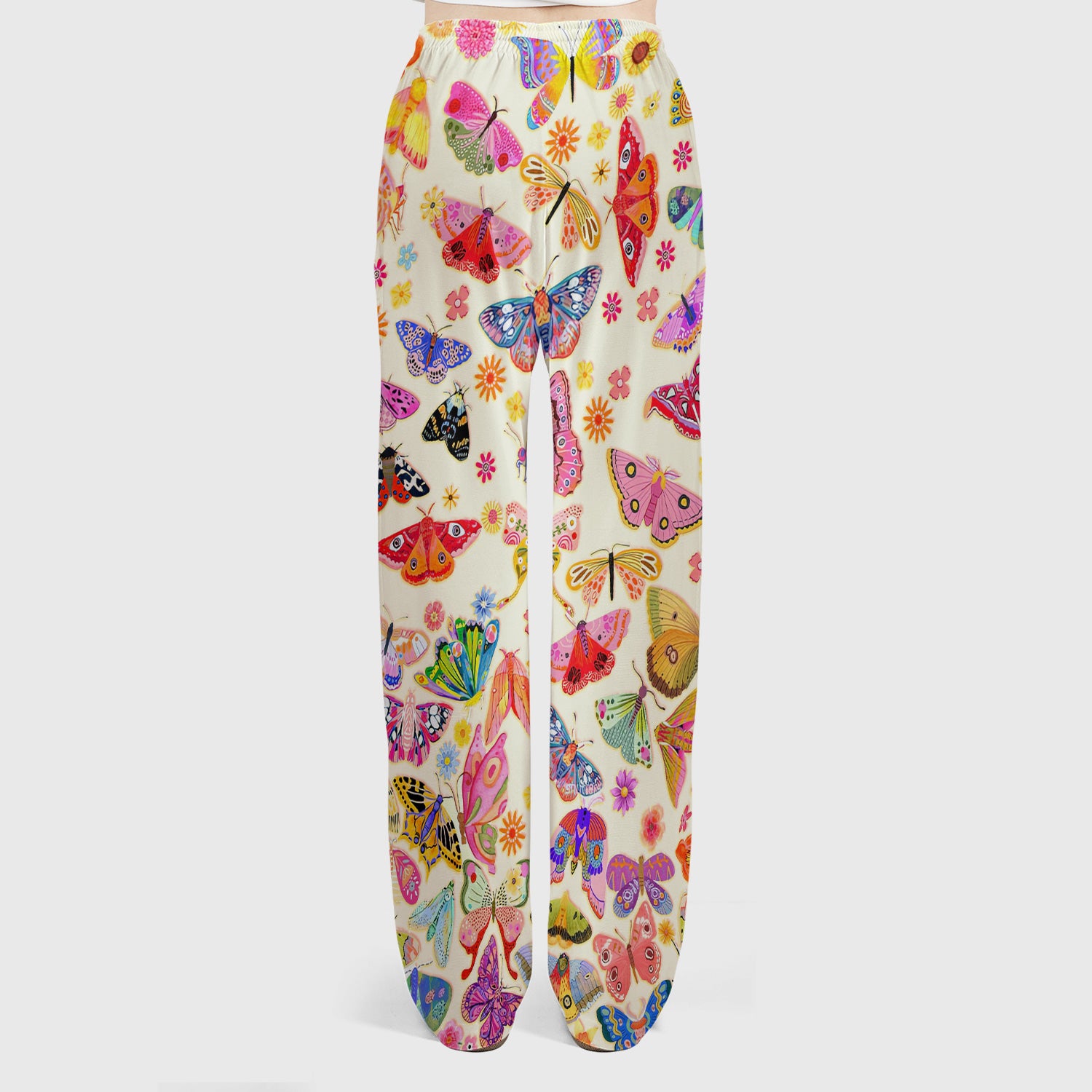 Colorful Butterfly Floral Pattern Scrub Set, Scrub Pants and V Neck Top