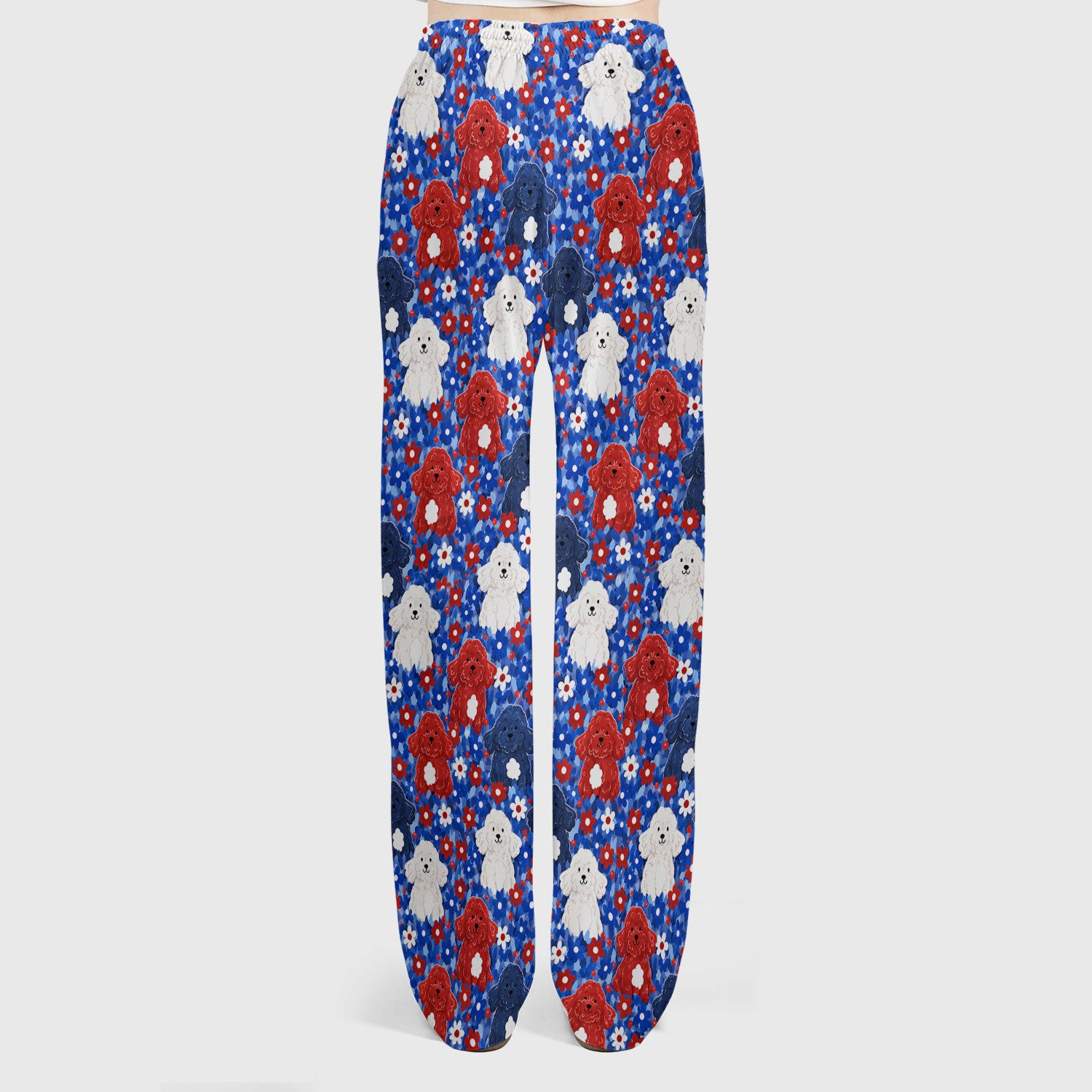 Cute Poodle Floral Garden Print Scrub Set, Scrub Pants and V Neck Top