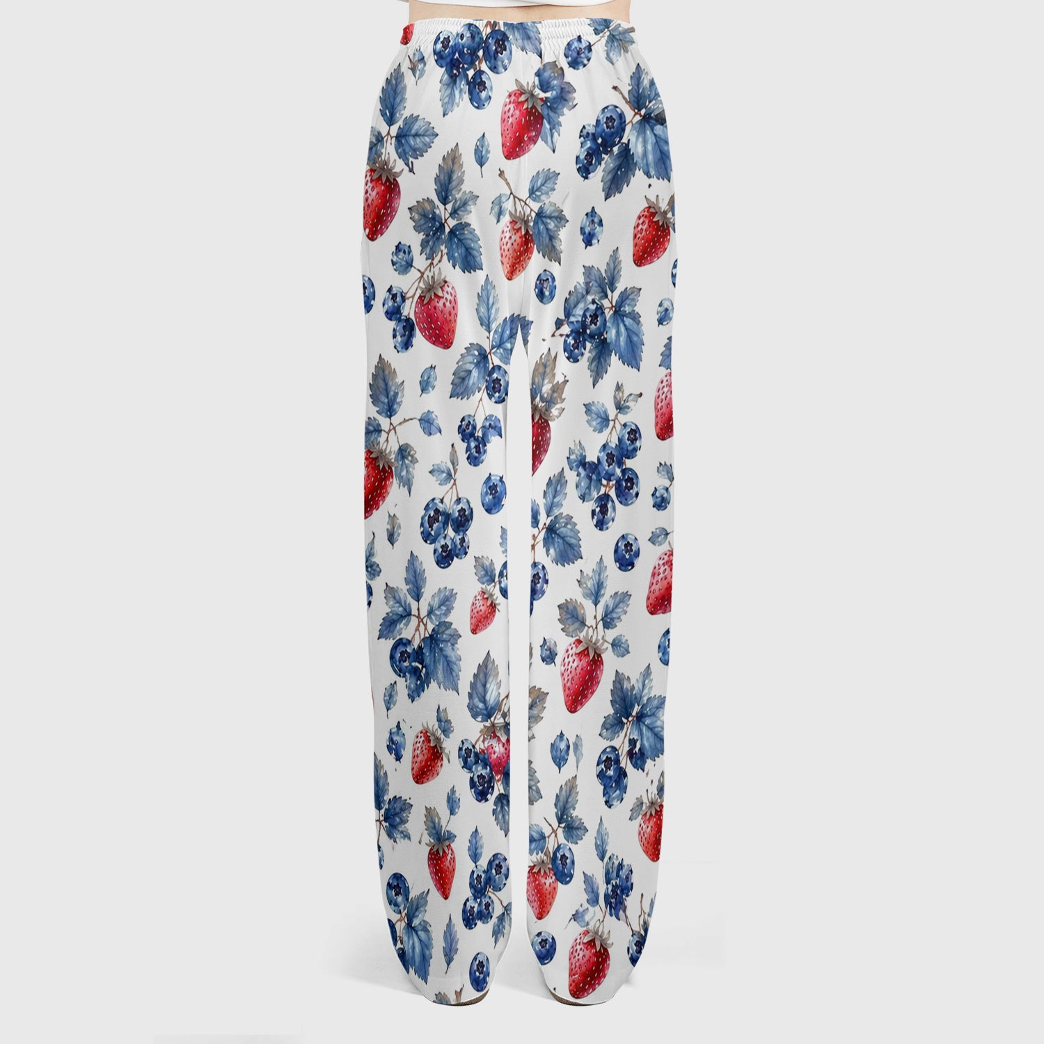 Cute Strawberry & Blueberry Leaf Pattern Scrub Set, Scrub Pants and V Neck Top