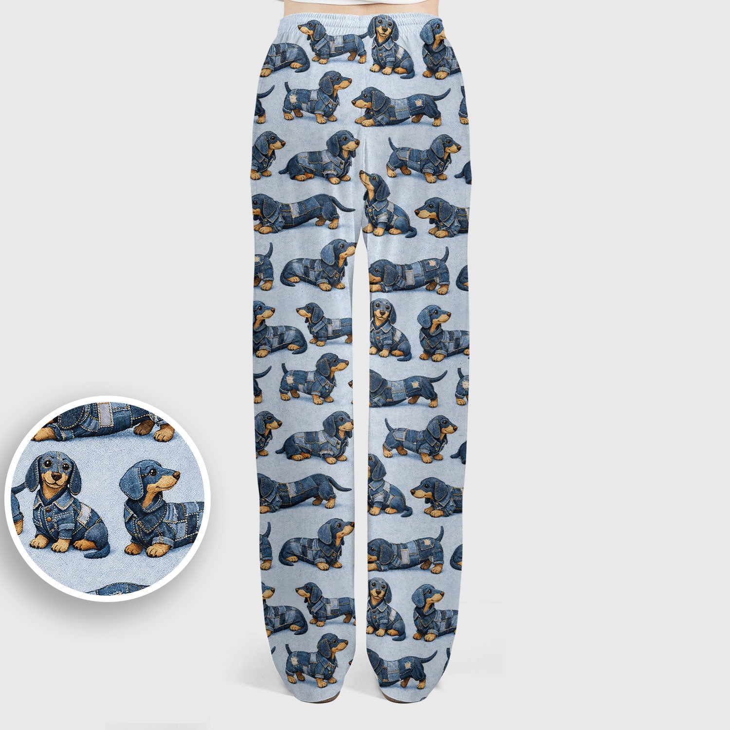 Denim Dachshund Dog Pattern Scrub Set, Women's Scrub Sets
