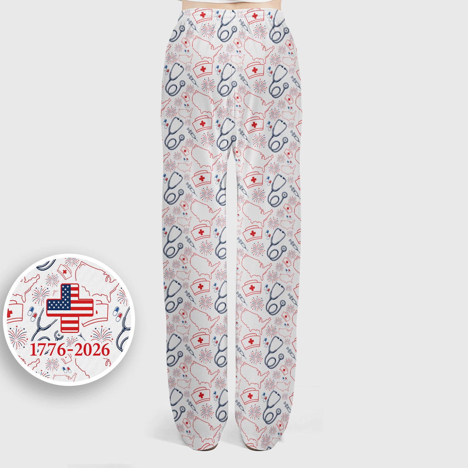 Patriotic Nurse Stethoscope Flag Pattern Scrub Set, Scrub Pants and V Neck Top