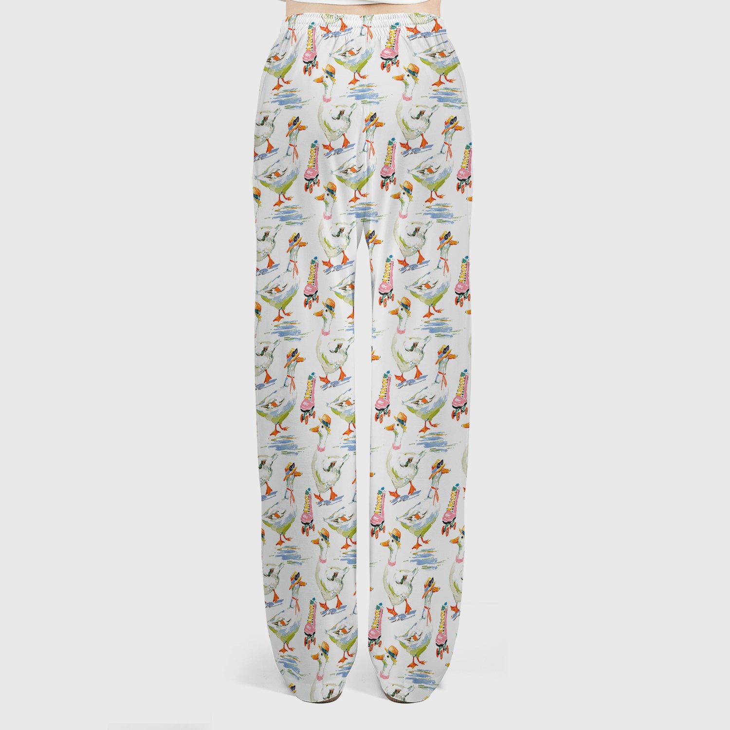 Roller Skating Goose Nurse Pattern Scrub Set, Scrub Pants and V Neck Top