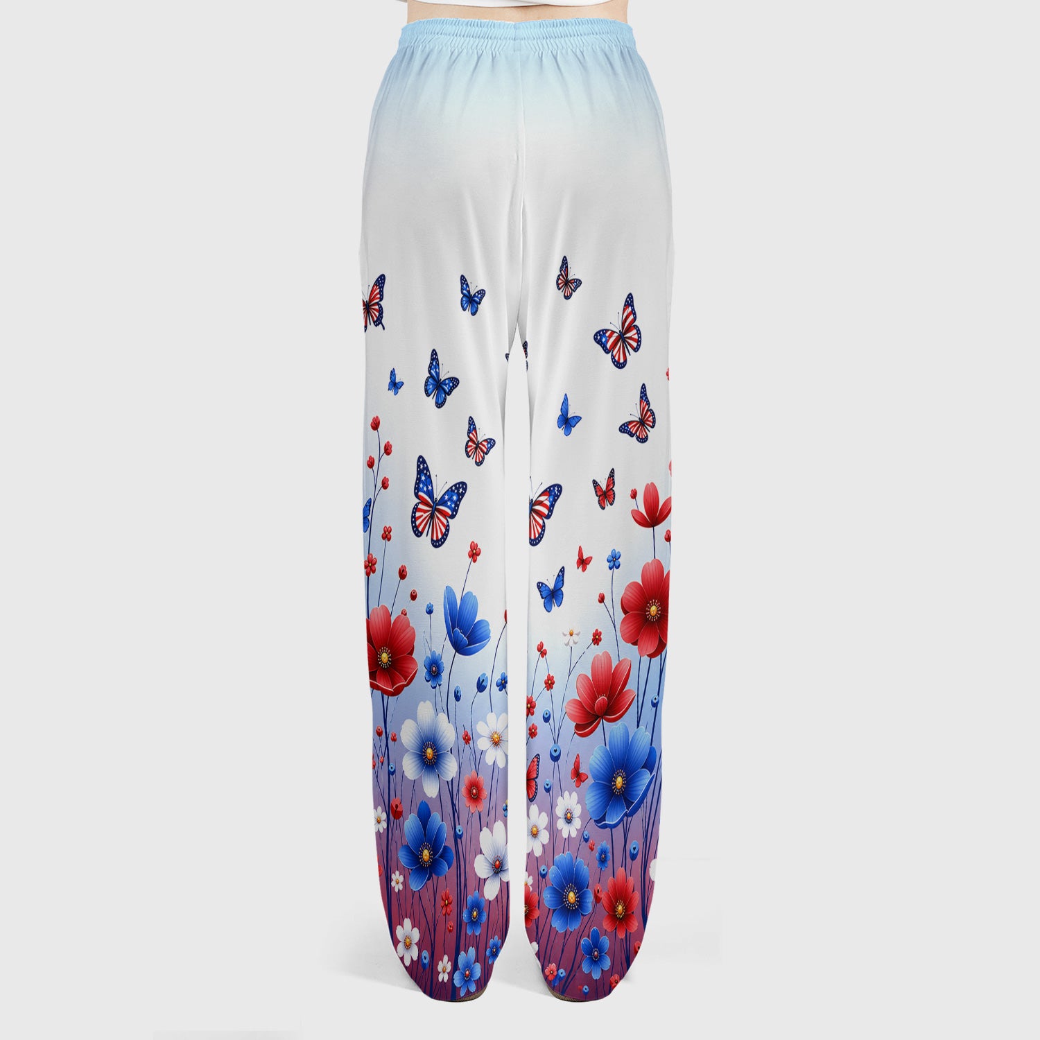 Patriotic Butterfly Wildflower Garden Pattern Scrub Set, Scrub Pants and V Neck Top