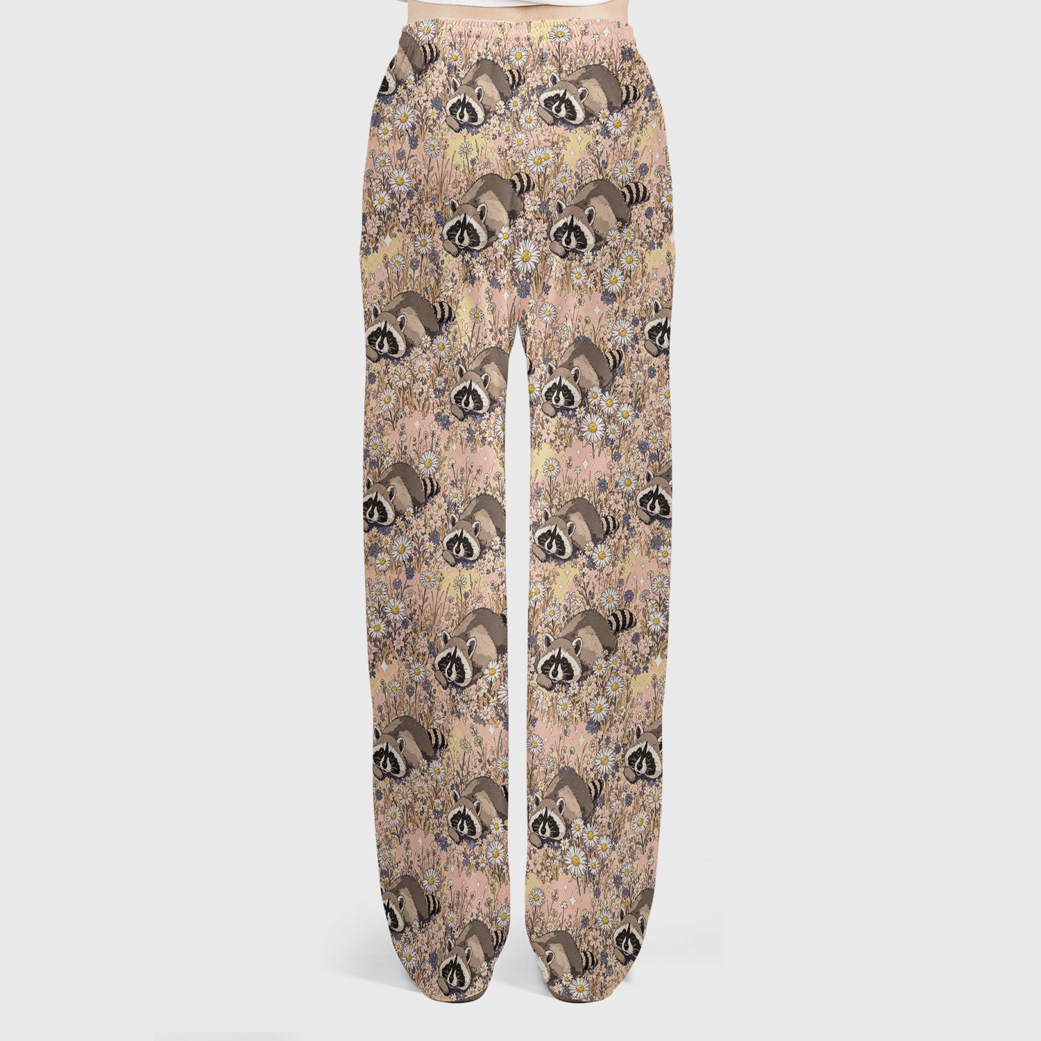 Cute Raccoon Wildflower Meadow Pattern Scrub Set, Scrub Pants and V Neck Top