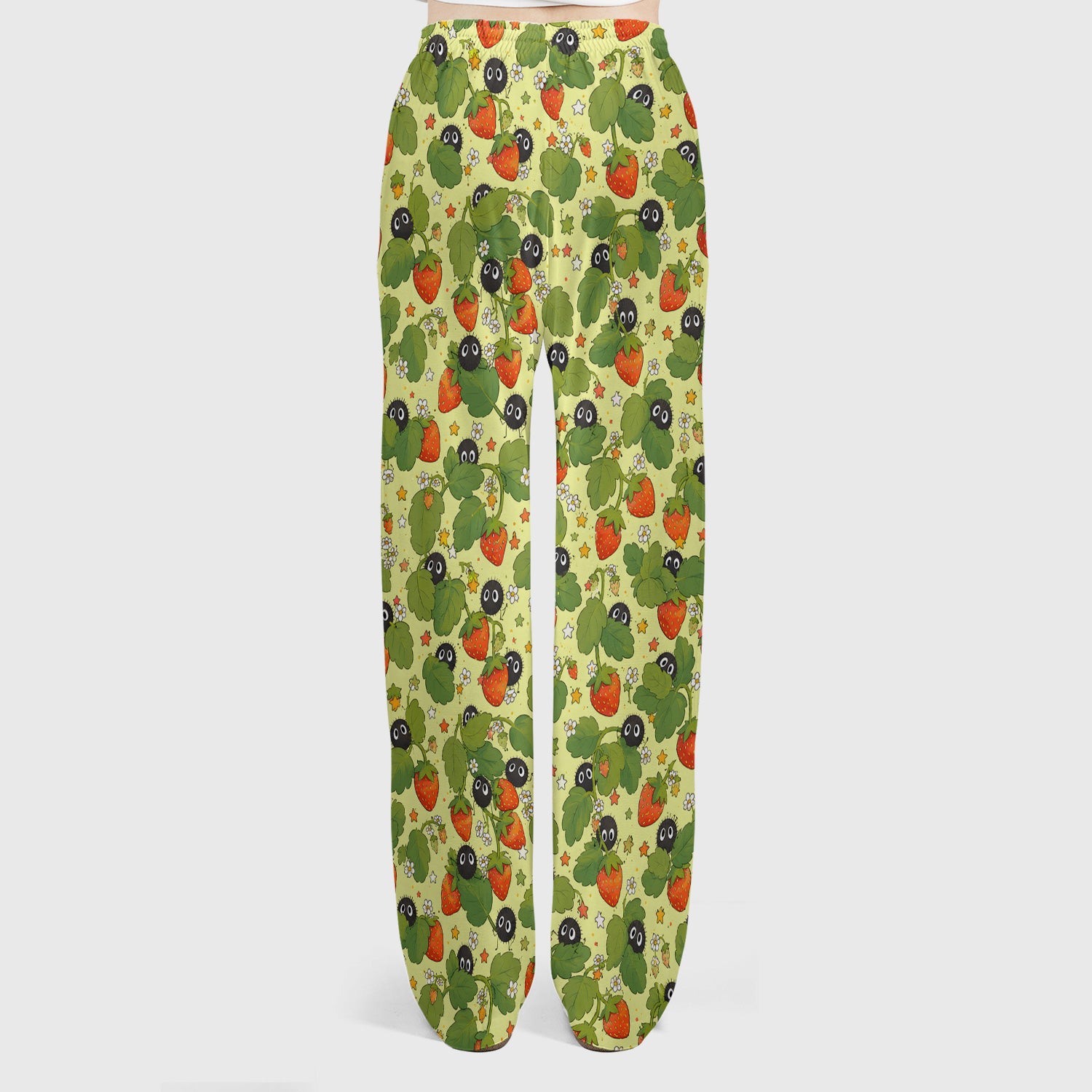 Cute Strawberry Soot Sprite Pattern Scrub Set, Scrub Pants and V Neck Top