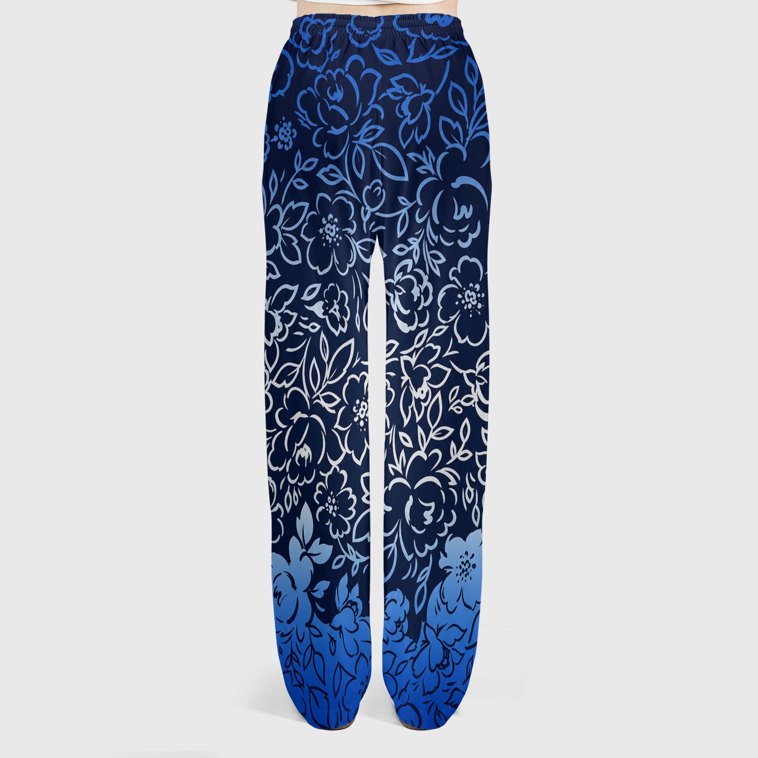 Navy Botanical Flower Print Scrub Set, Scrub Pants and V Neck Top