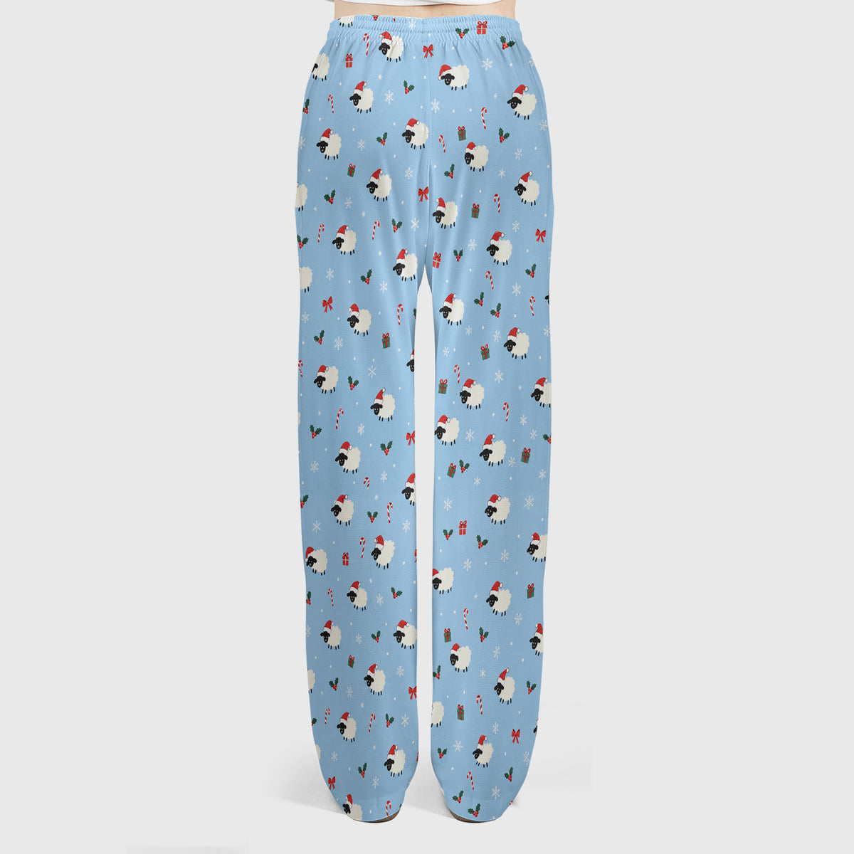 Cute Christmas Sheep Pattern Scrub Set, Scrub Pants and V Neck Top