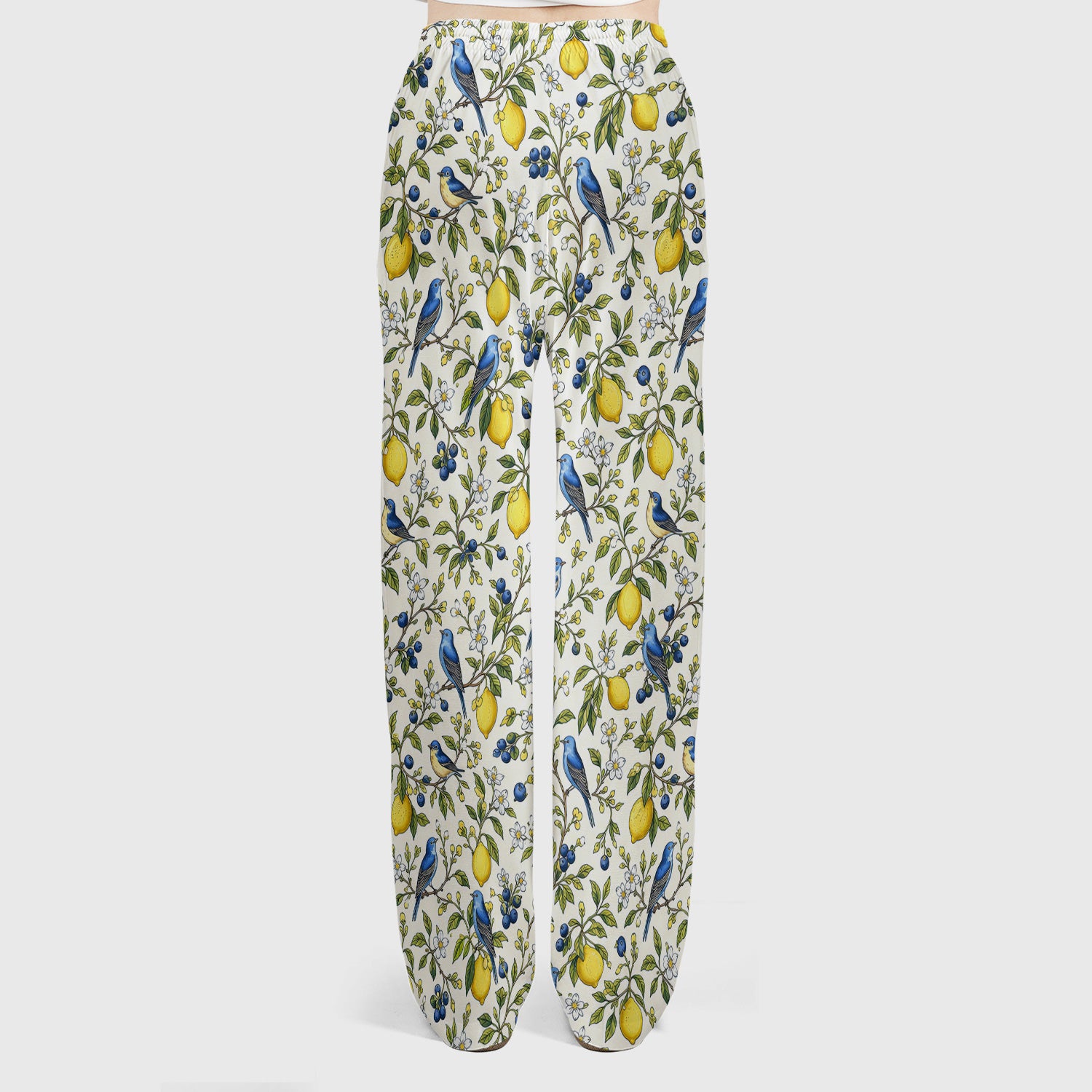 Bluebird Lemon Blossom Pattern Scrub Set, Scrub Pants and V Neck Top
