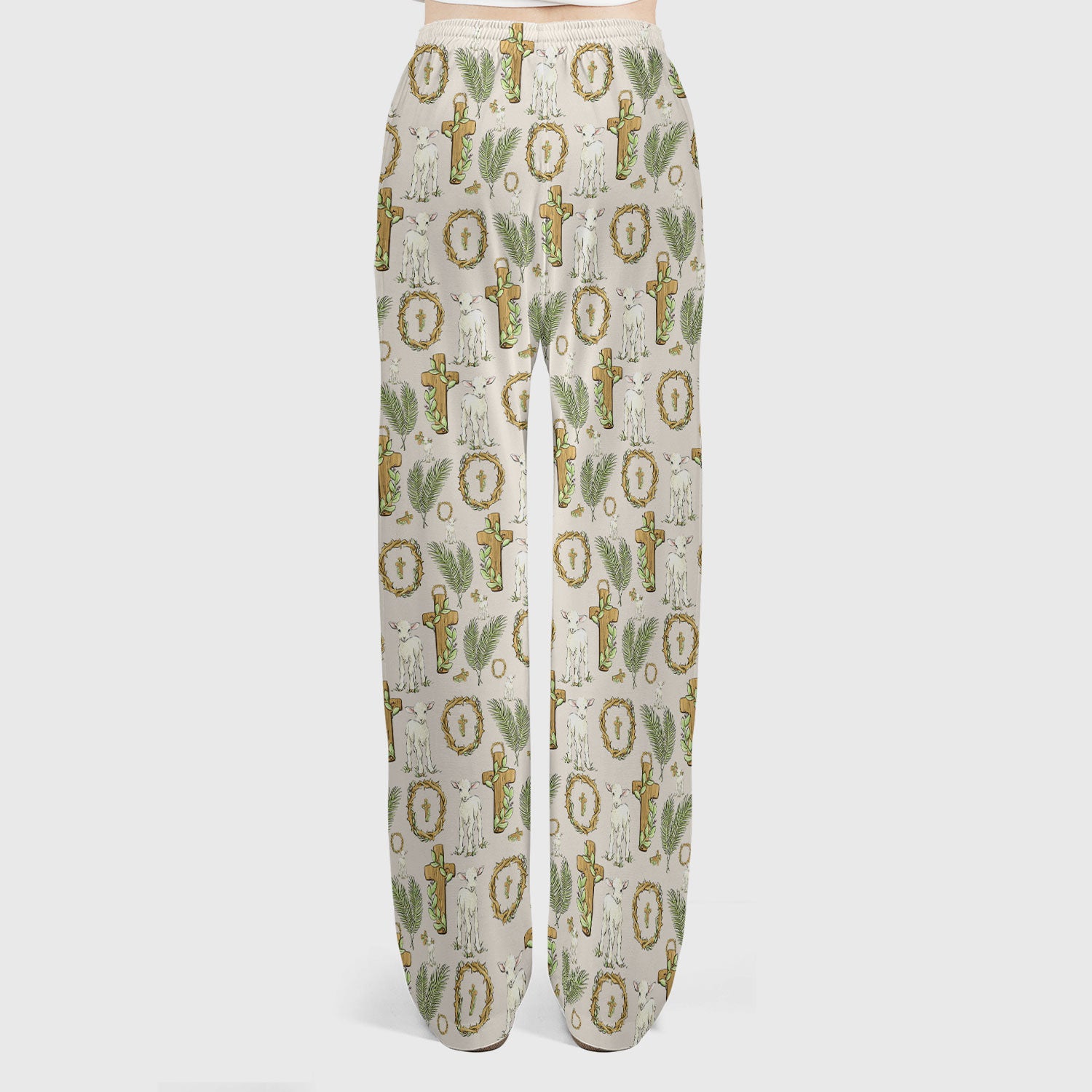 Faith Lamb Cross Pattern Women's Scrub Set, Scrub Pants and V Neck Top
