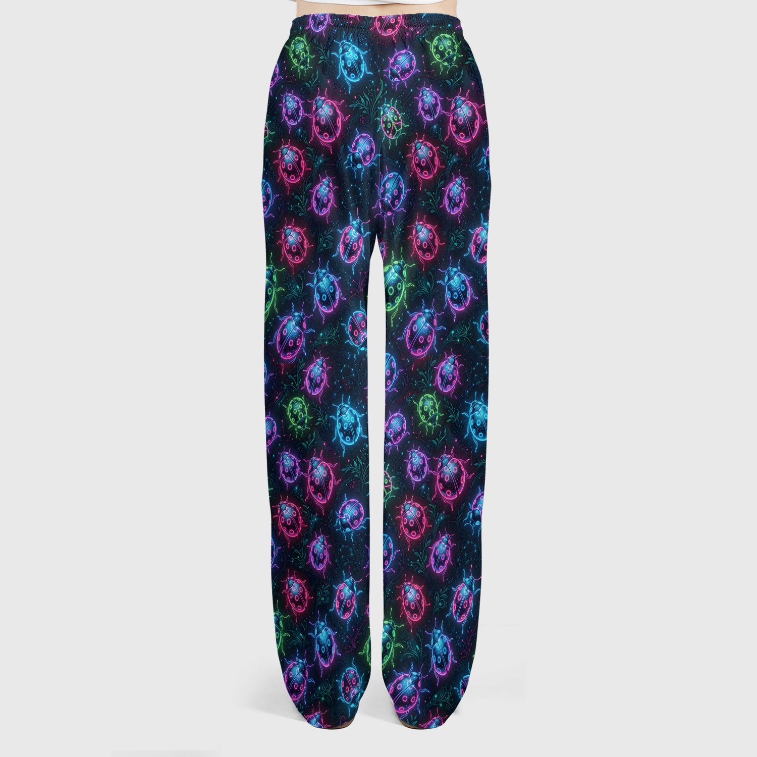 Colorful Neon Ladybug Pattern Scrub Set, Scrub Pants and V Neck Top