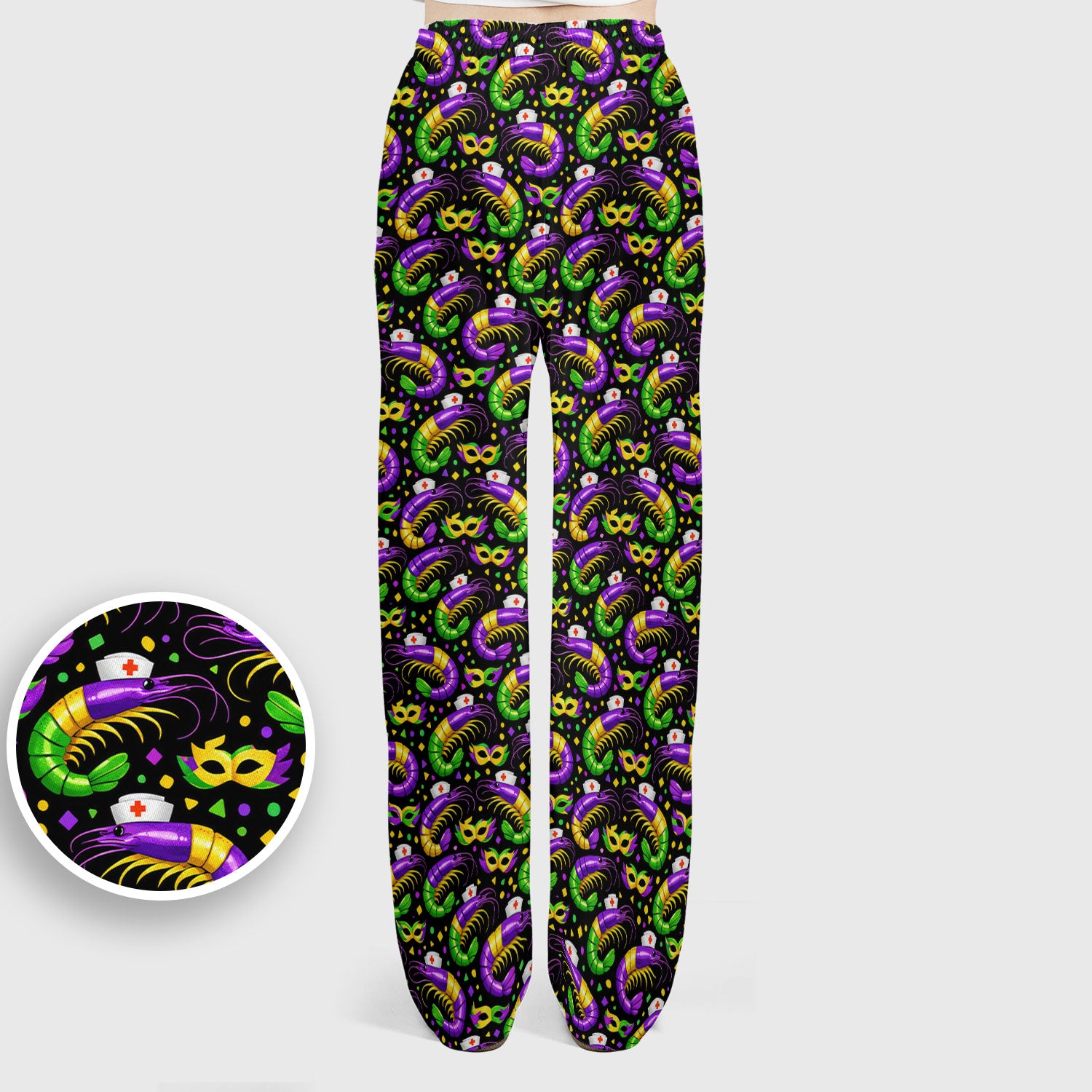 Mardi Gras Pattern Scrub Set, Crawfish Carnival Medical Nurse Scrub Shirt, Breathable Fabrics Nursing Uniform