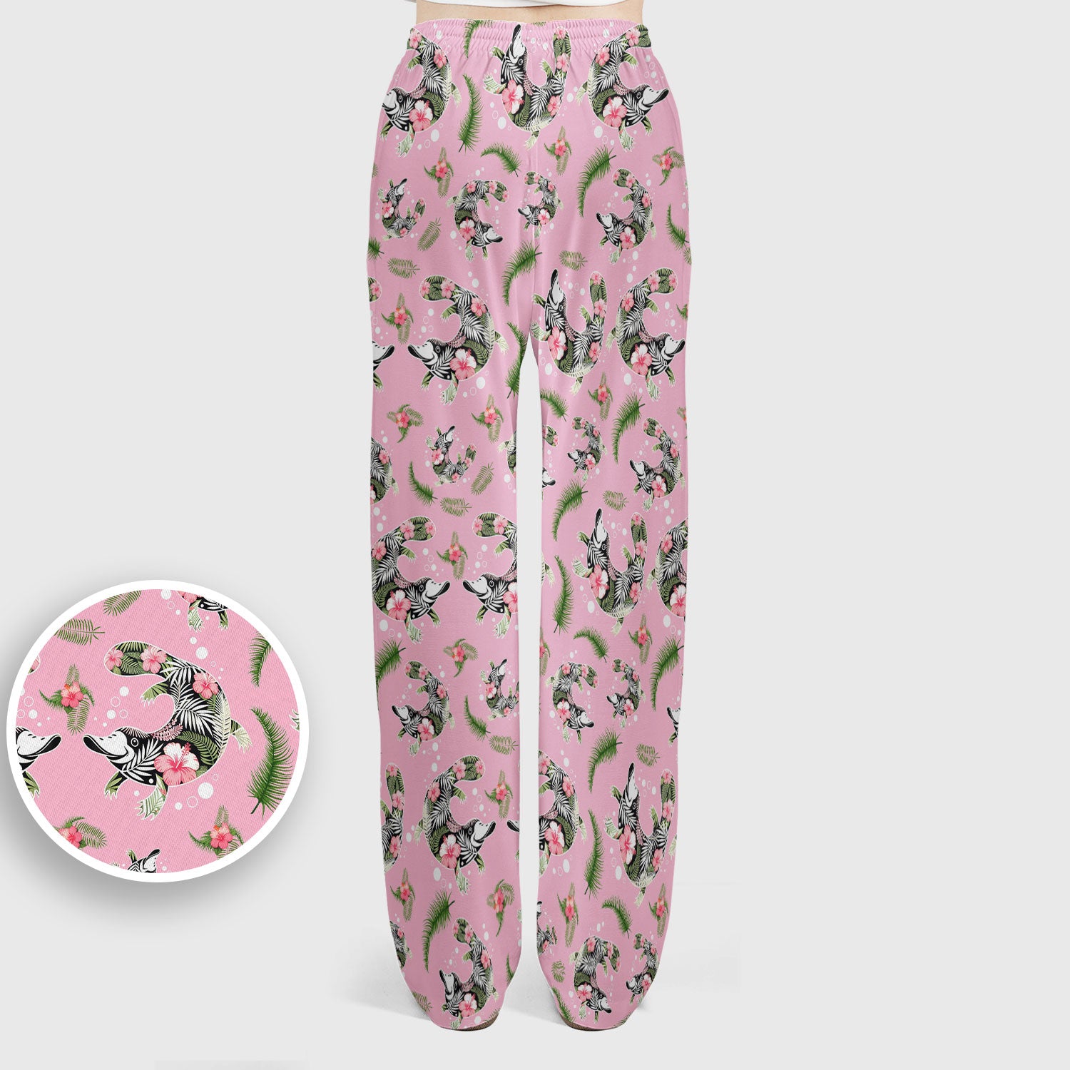 Cute Platypus Scrub Set, Tropical Floral Animal Pattern Nurse Shirt, Breathable Fabrics Nursing Uniform