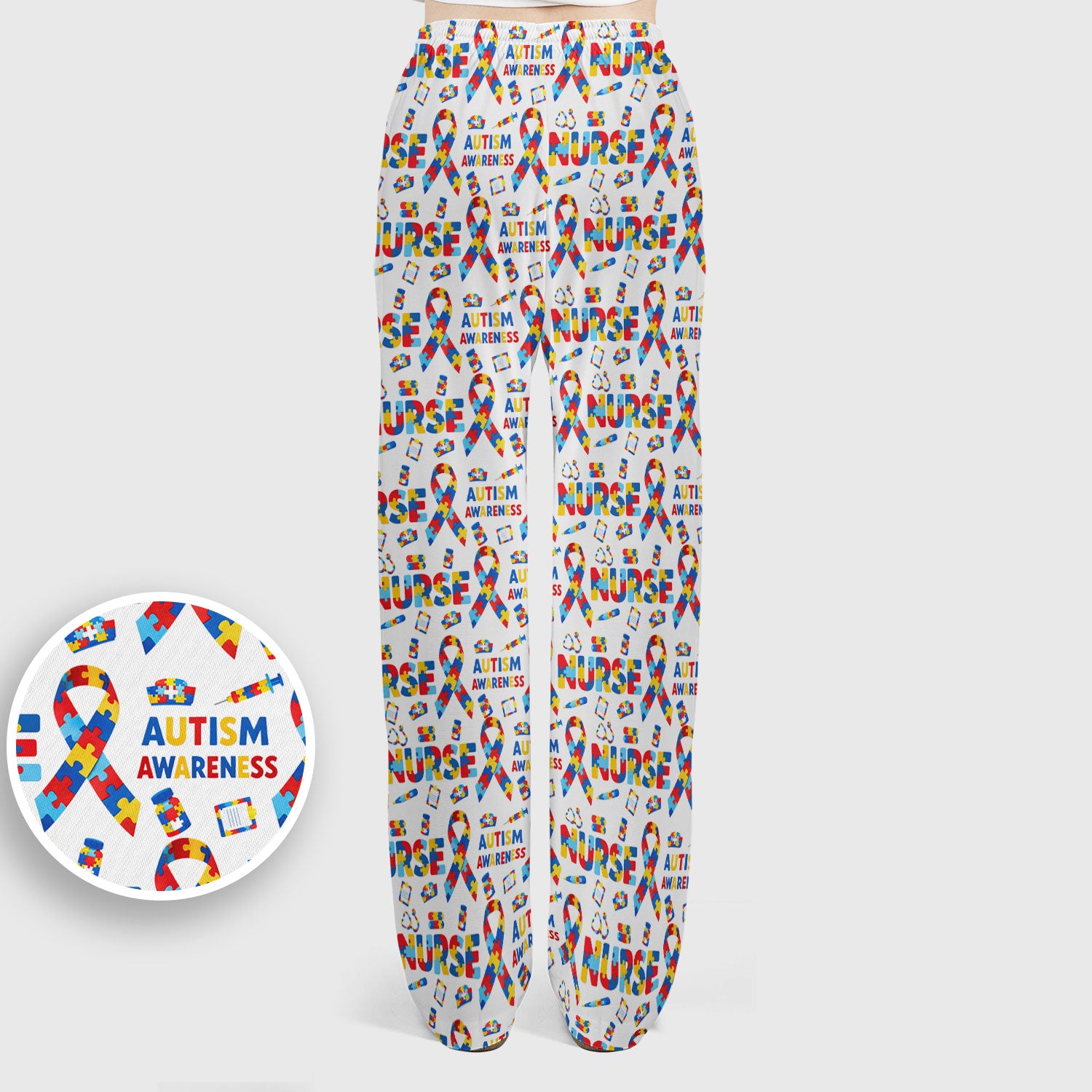 Autism Awareness Nurse Puzzle Ribbon Print Sets,  Breathable Med Uniform