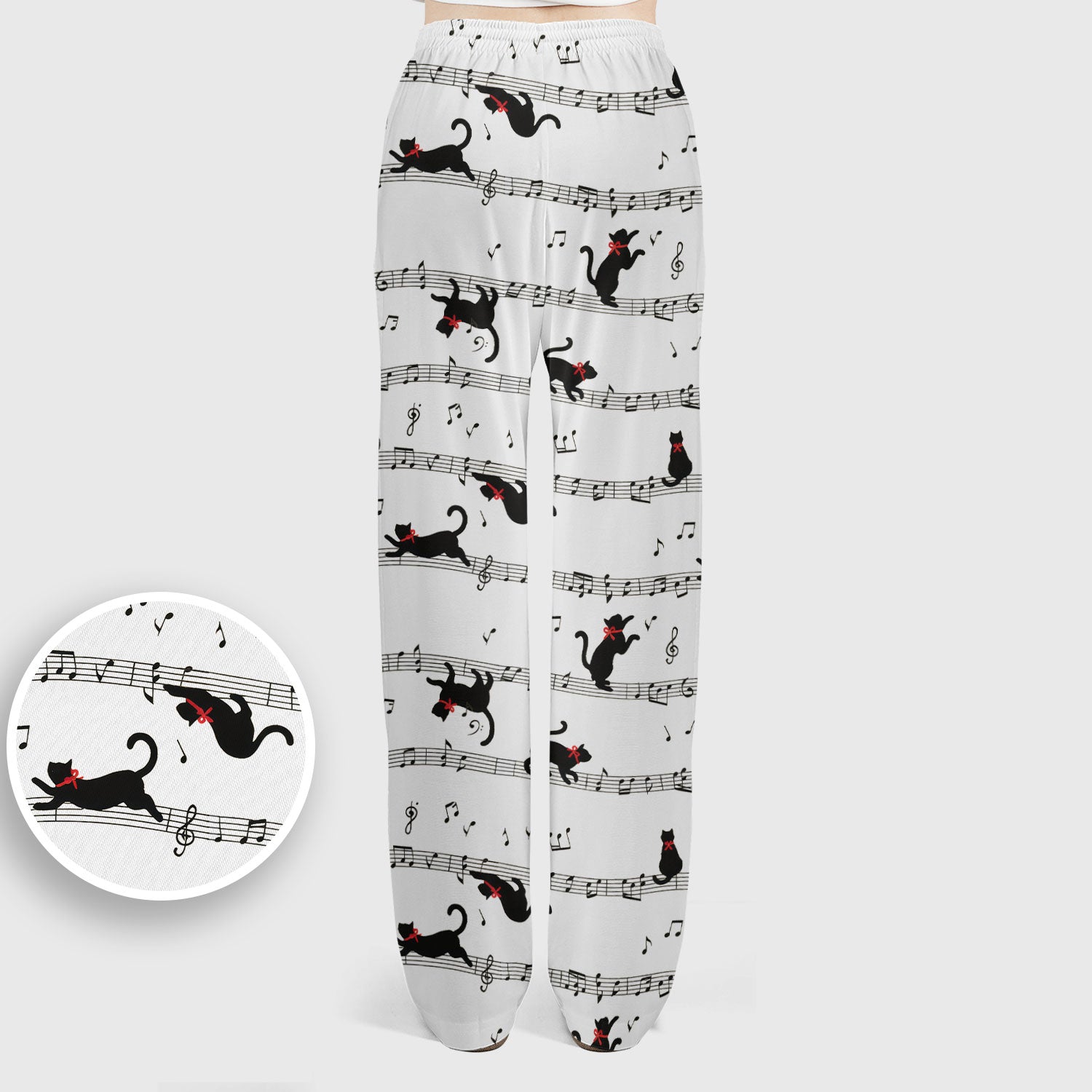 Cute Dancing Black Cat Music Staff Pattern Scrub Set, Scrub Pants and V Neck Top